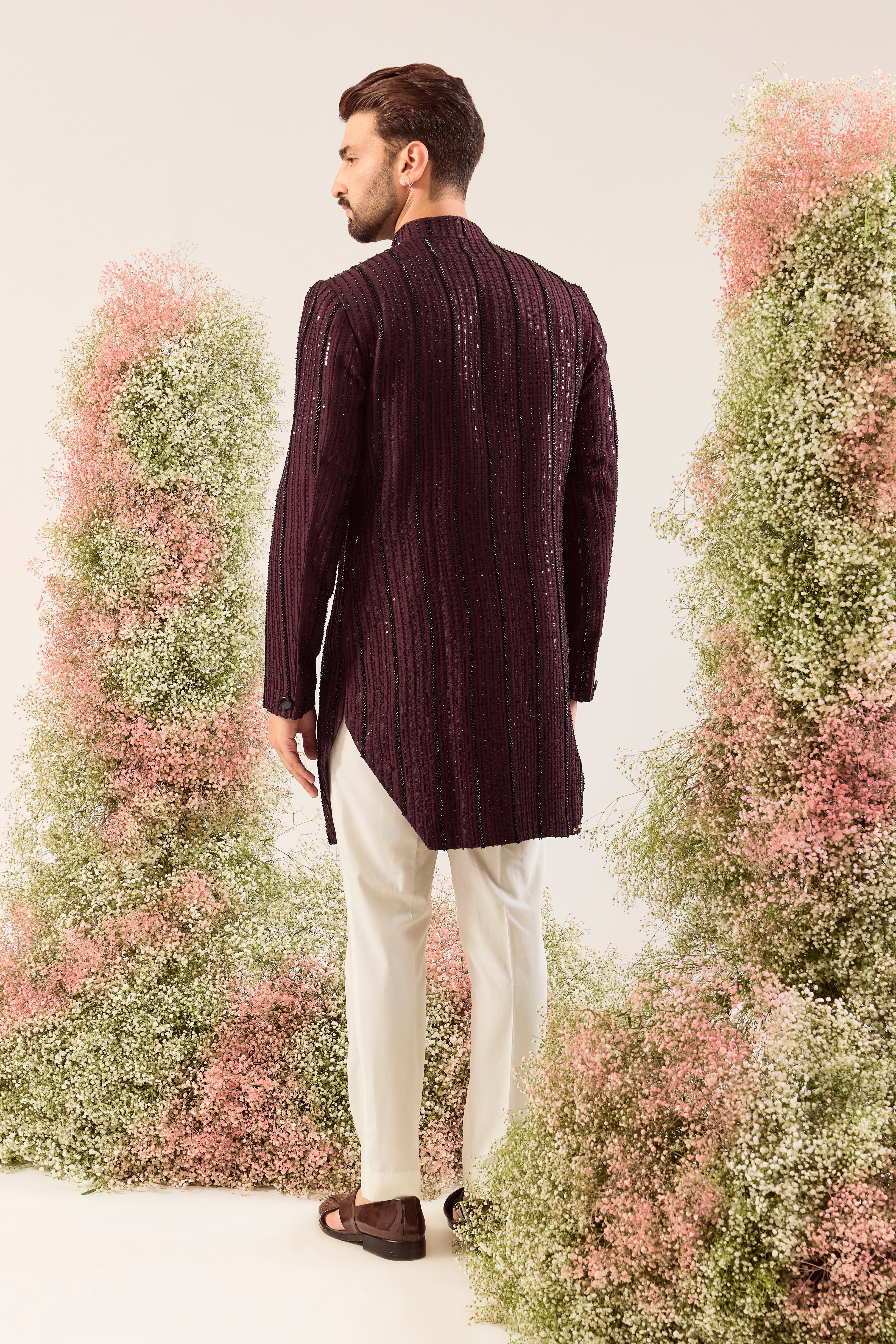 maroon sroyal cut indowestern with intricate cut dana