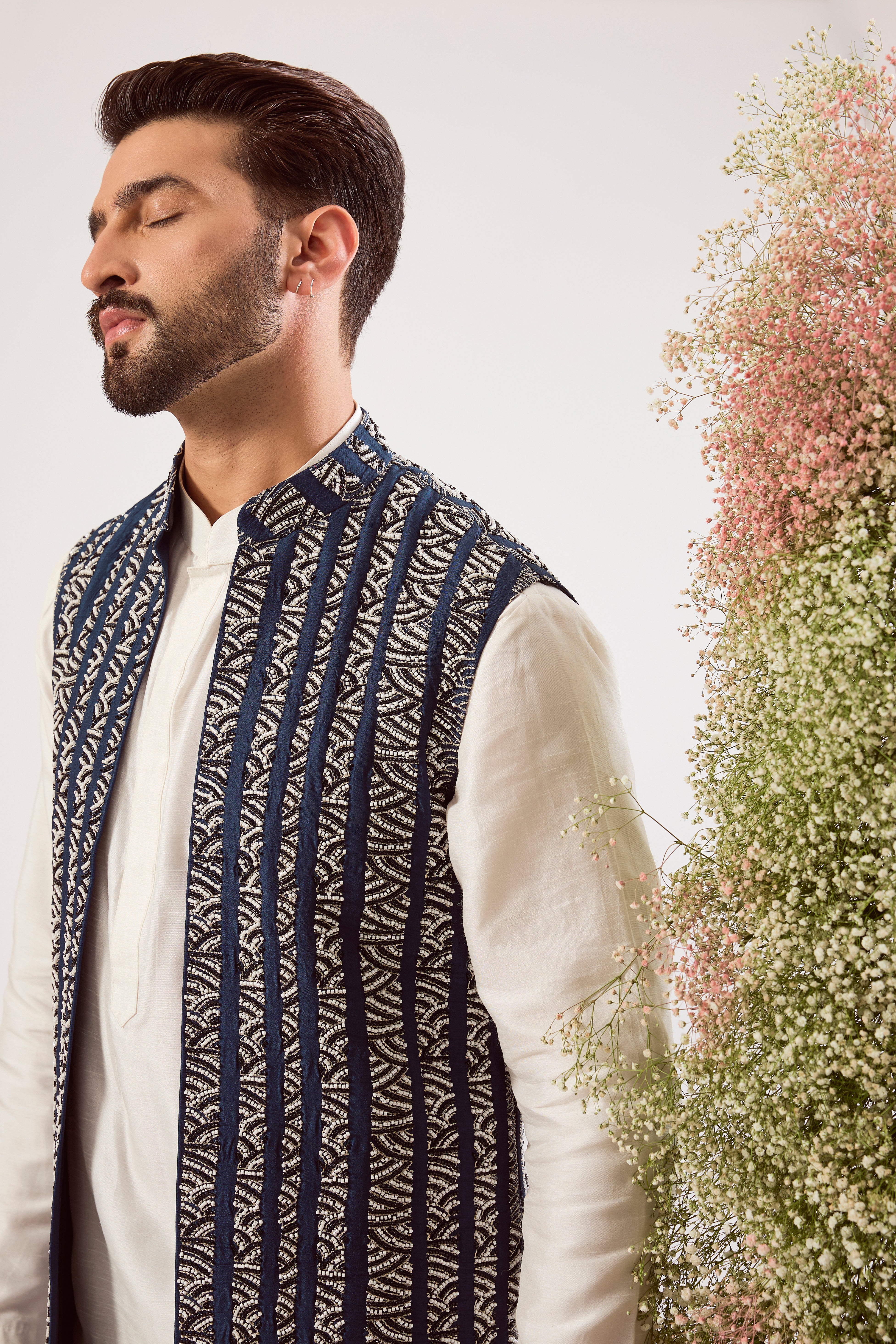 navy blue long jacket with heavy cut dana work