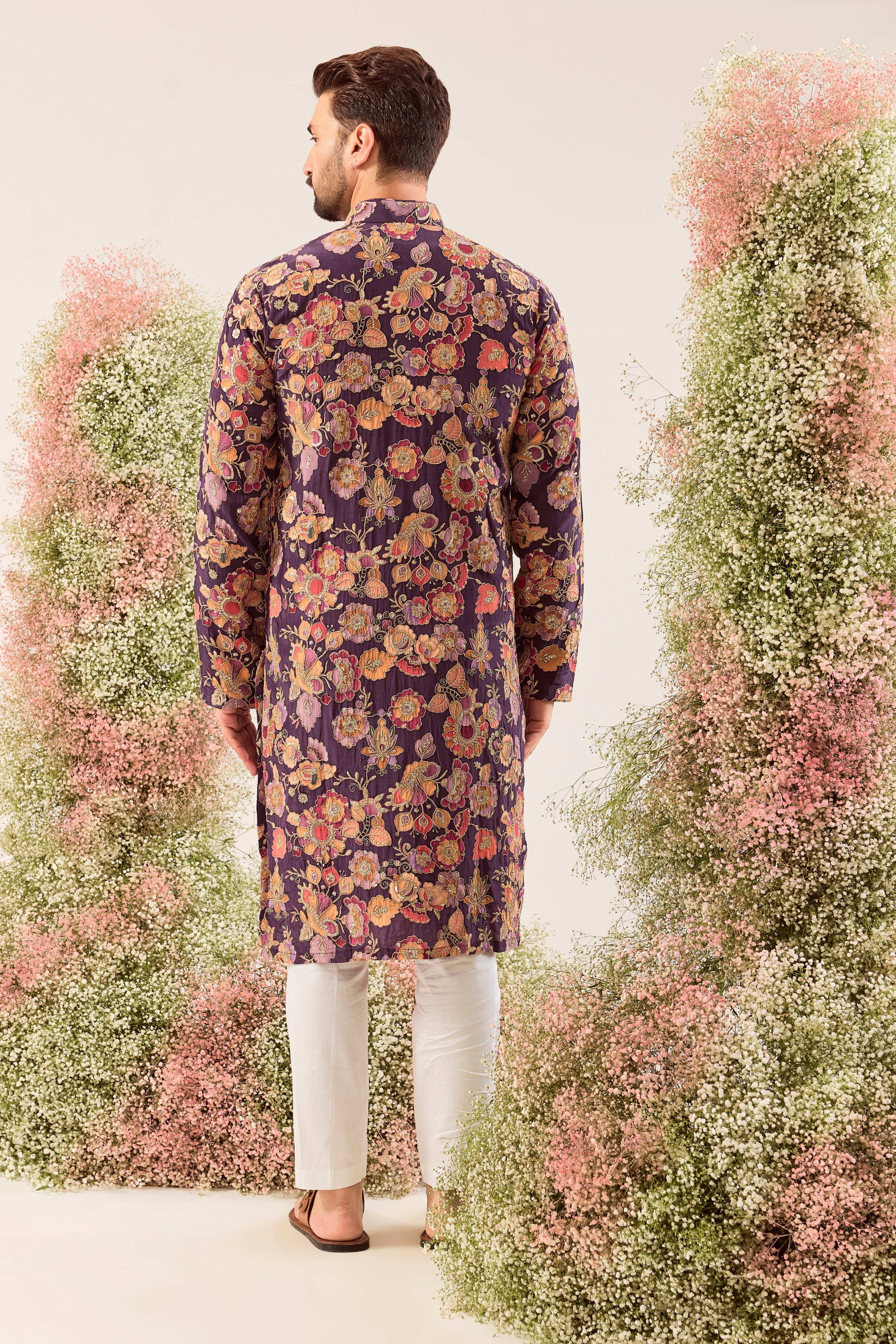 purple - multicoloured floral embrodried kurta with detailed zari amd sequin work