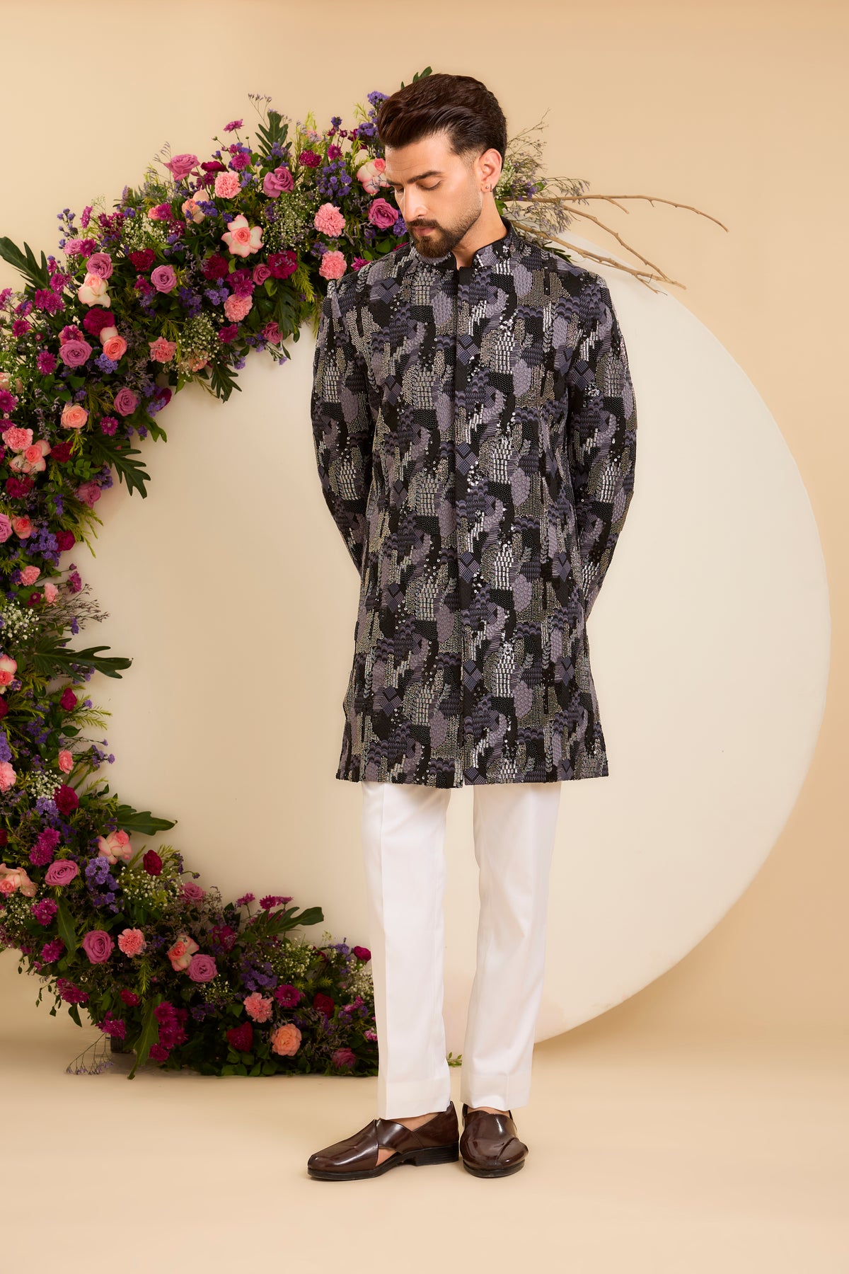The Saphir -The Midnight black  Cut-Dana short Sherwani