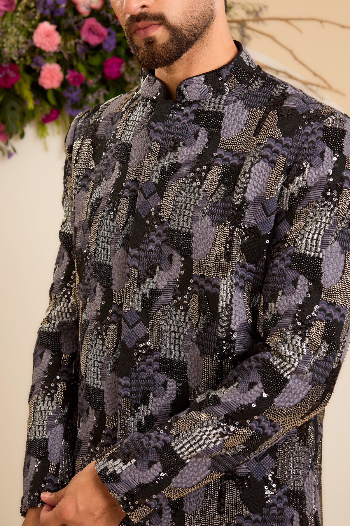The Saphir -The Midnight black  Cut-Dana short Sherwani