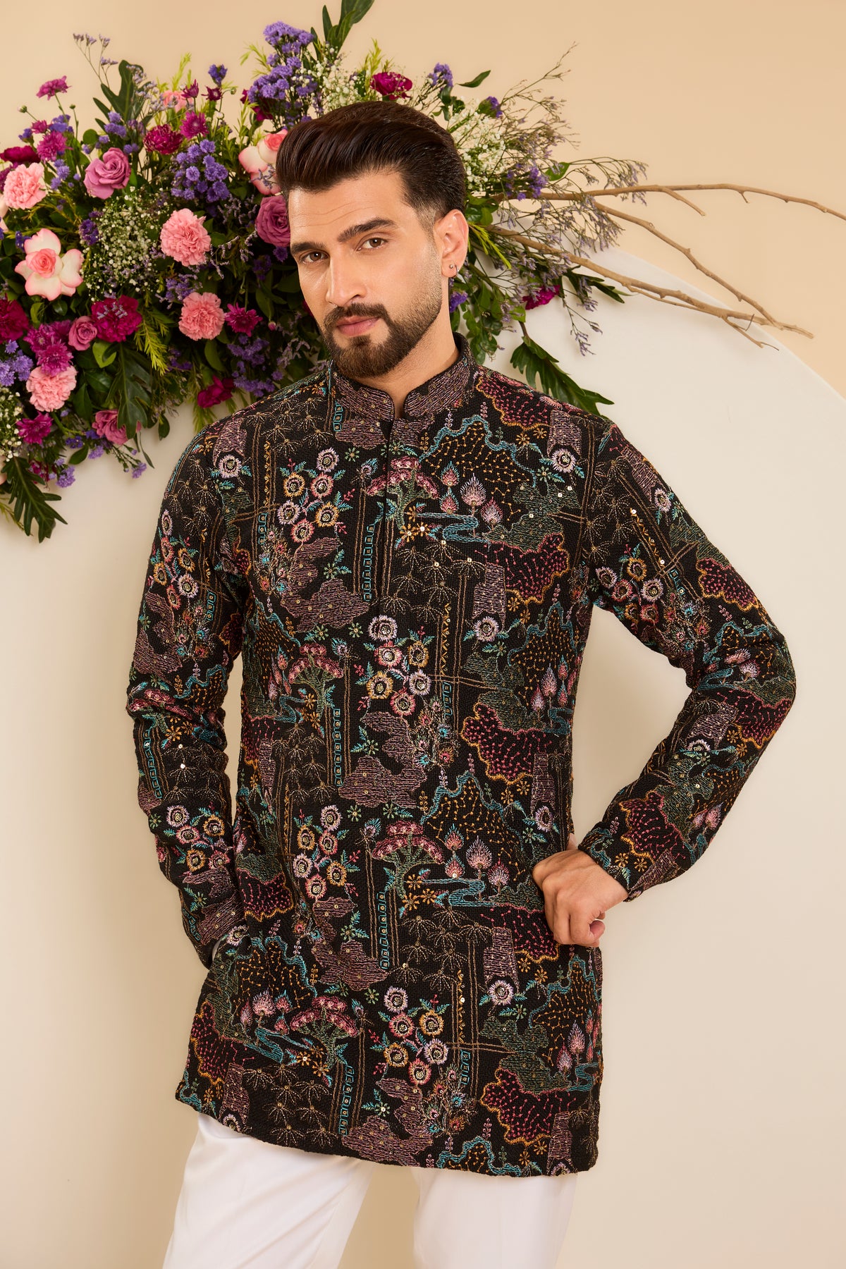 An Intricate Tropical Story Woven Across Black Jute