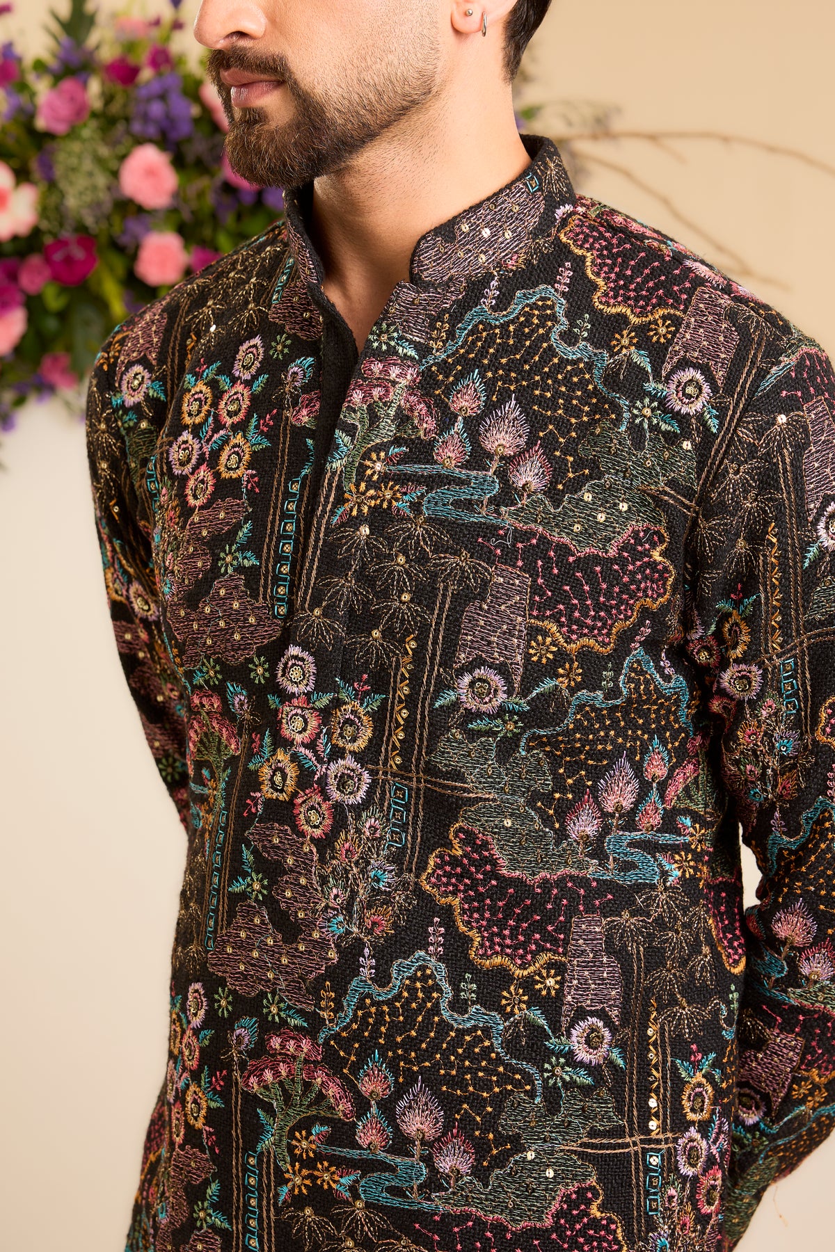 An Intricate Tropical Story Woven Across Black Jute