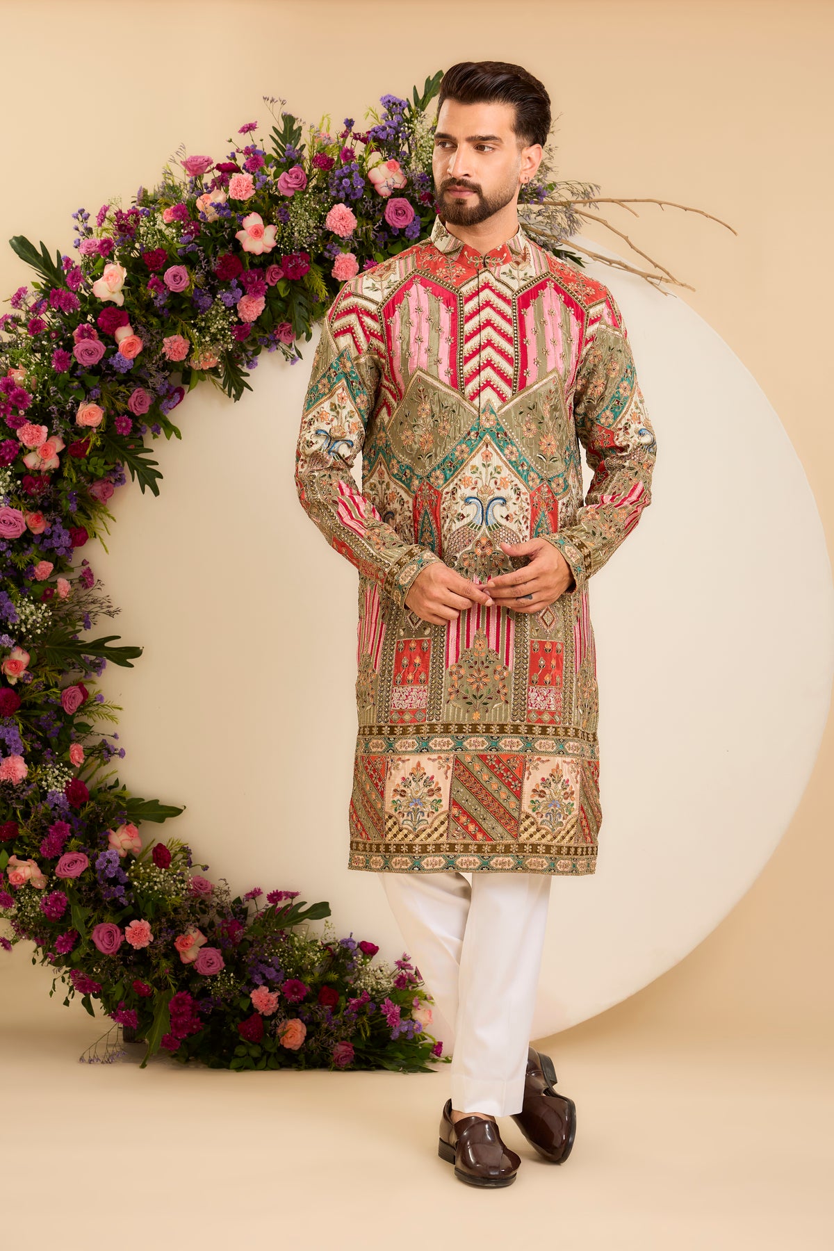 A Vibrant Kurta Where Abstract Florals Meet Regal Peacocks