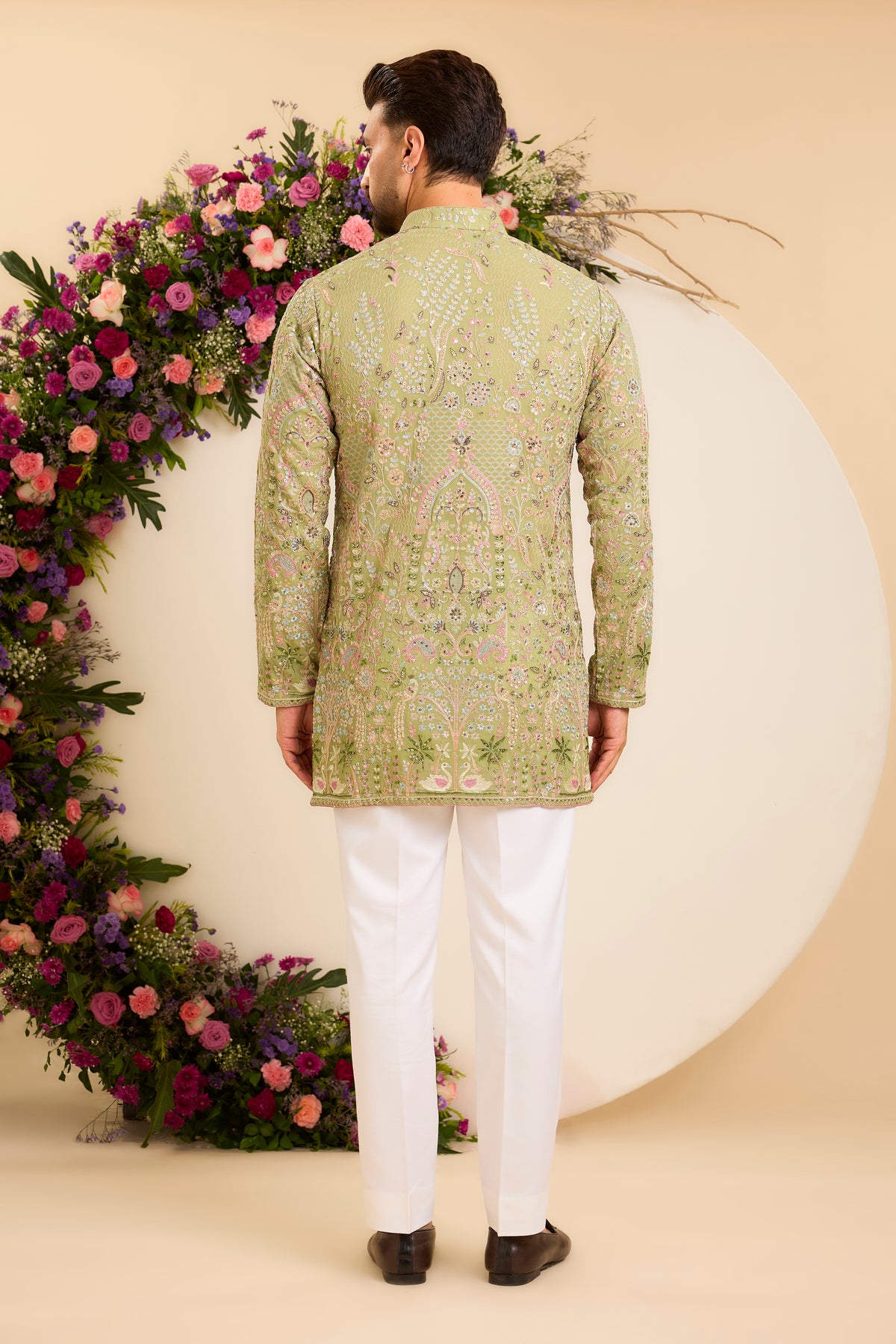 A Whimsical Tropical Landscape Woven Across Pastel Green