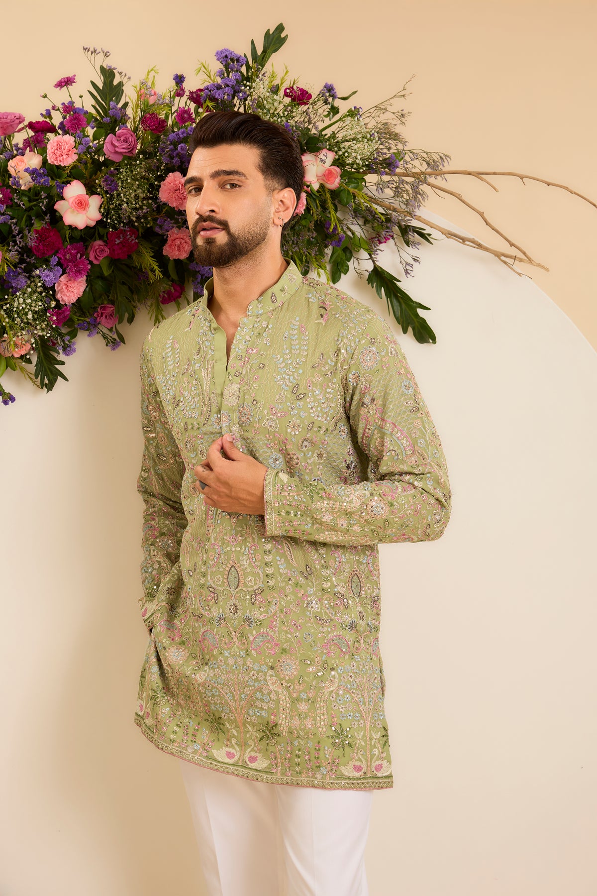 A Whimsical Tropical Landscape Woven Across Pastel Green