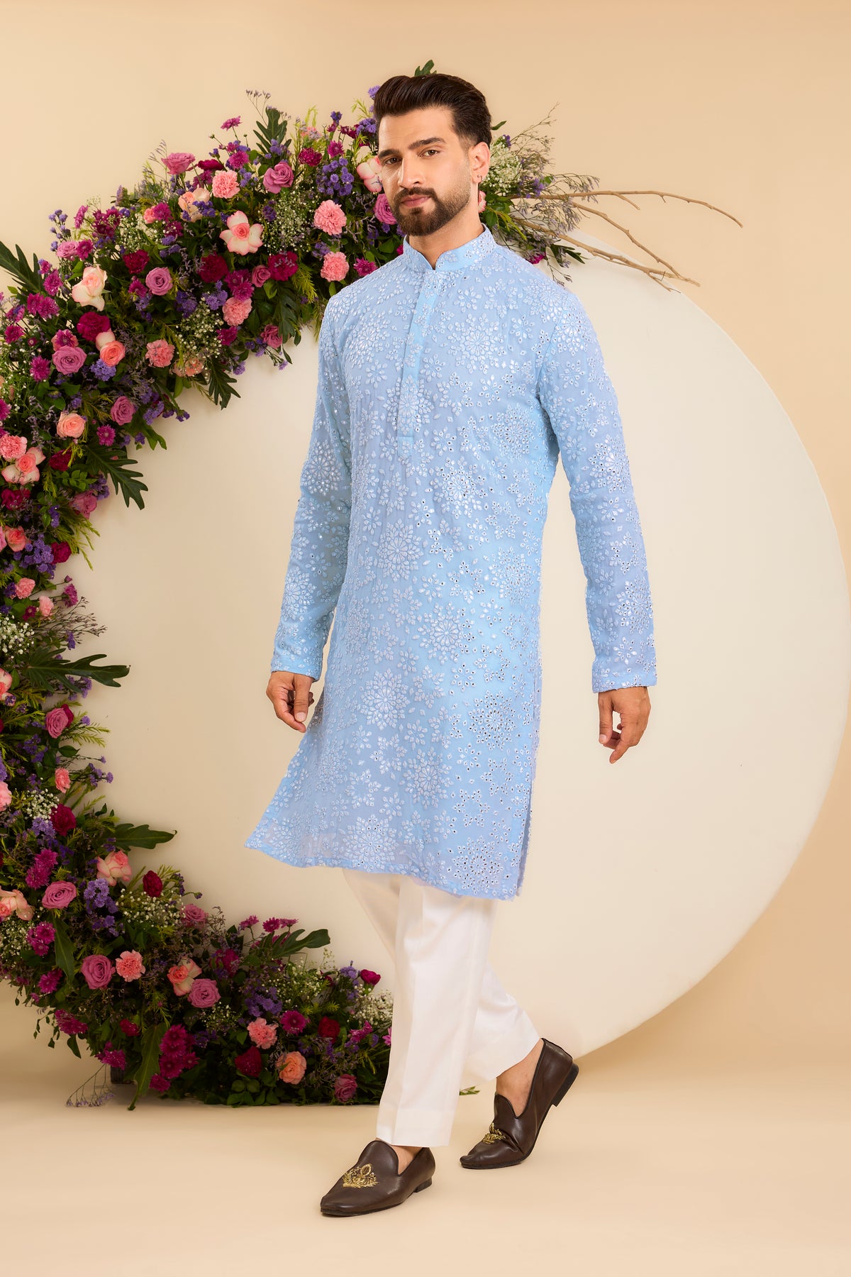 The Powder Blue Chikankari Kurta Reimagined in Foil