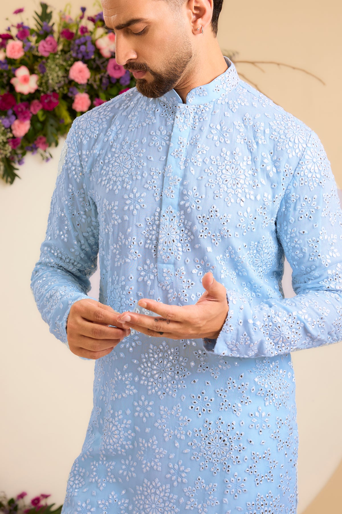The Powder Blue Chikankari Kurta Reimagined in Foil