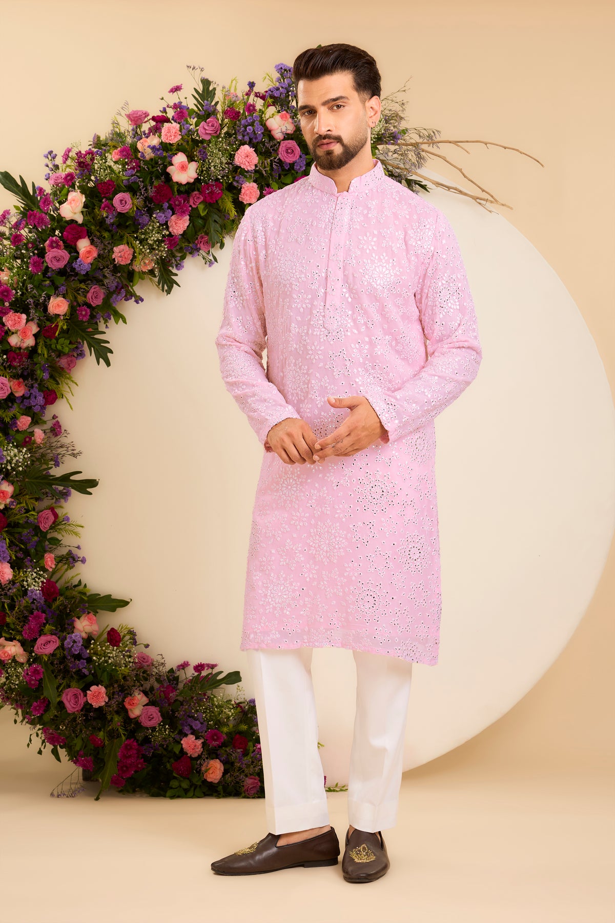The Powder pink  Chikankari Kurta Reimagined in Foil