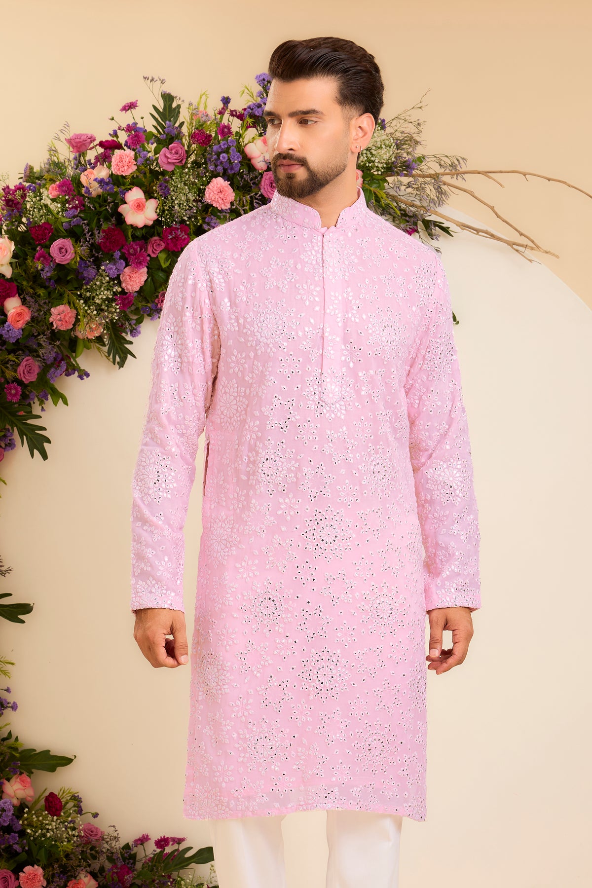 The Powder pink  Chikankari Kurta Reimagined in Foil