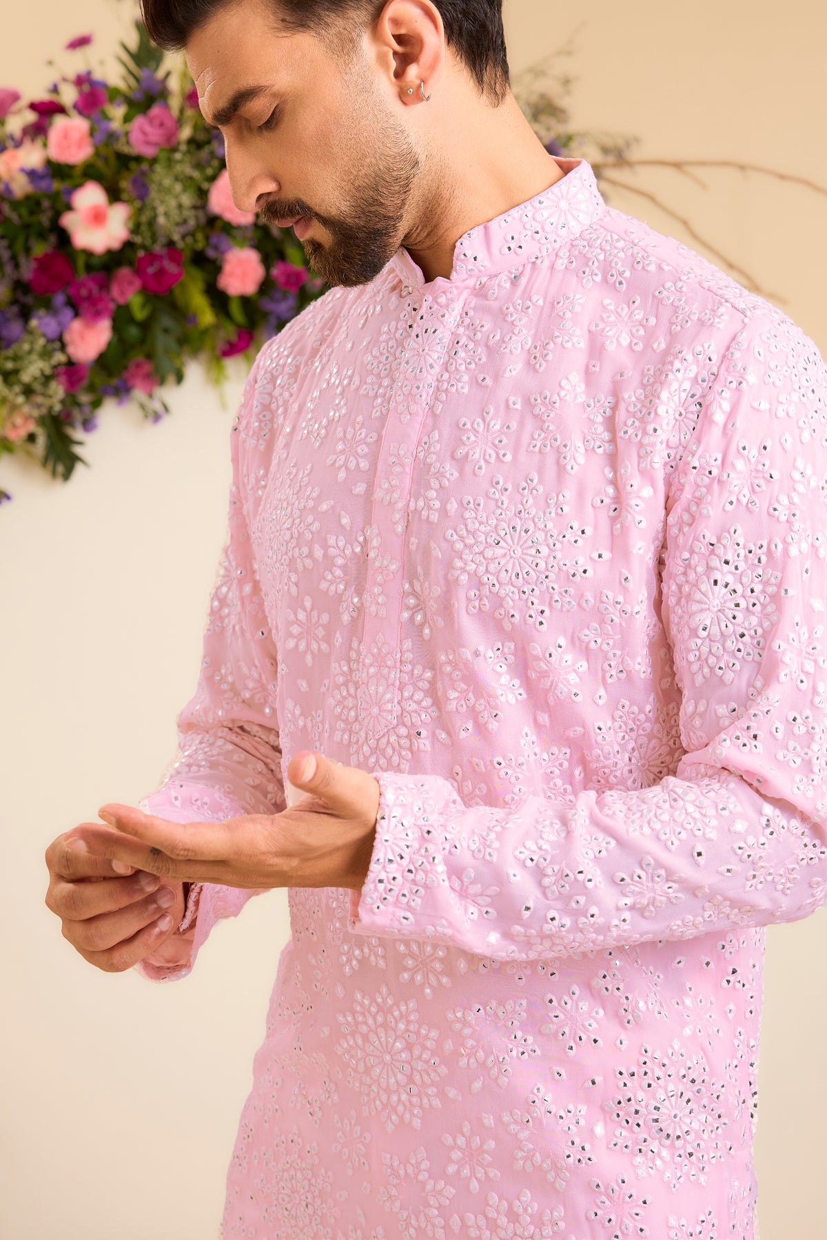 The Powder pink  Chikankari Kurta Reimagined in Foil