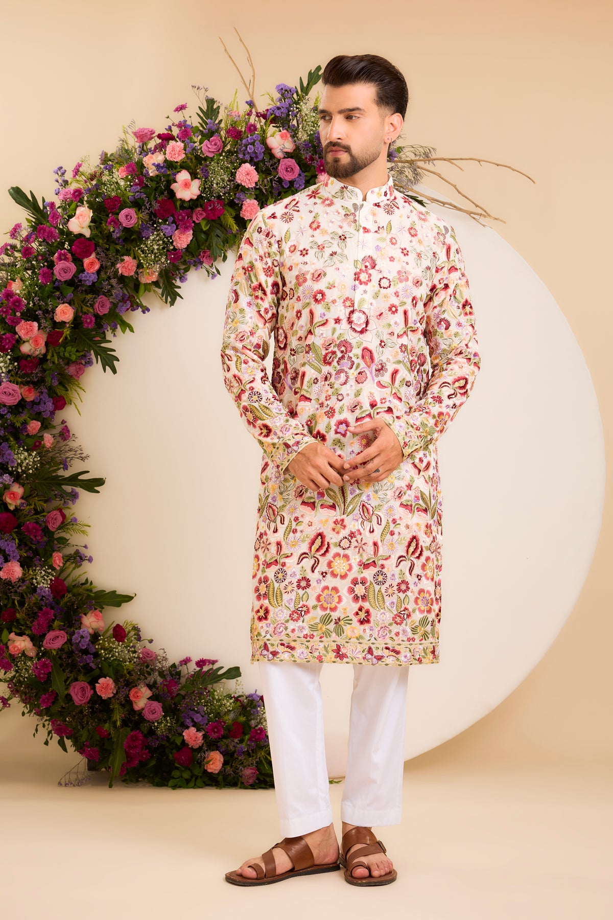 The Aurelia — An Ivory Kurta Draped in Delicate Florals