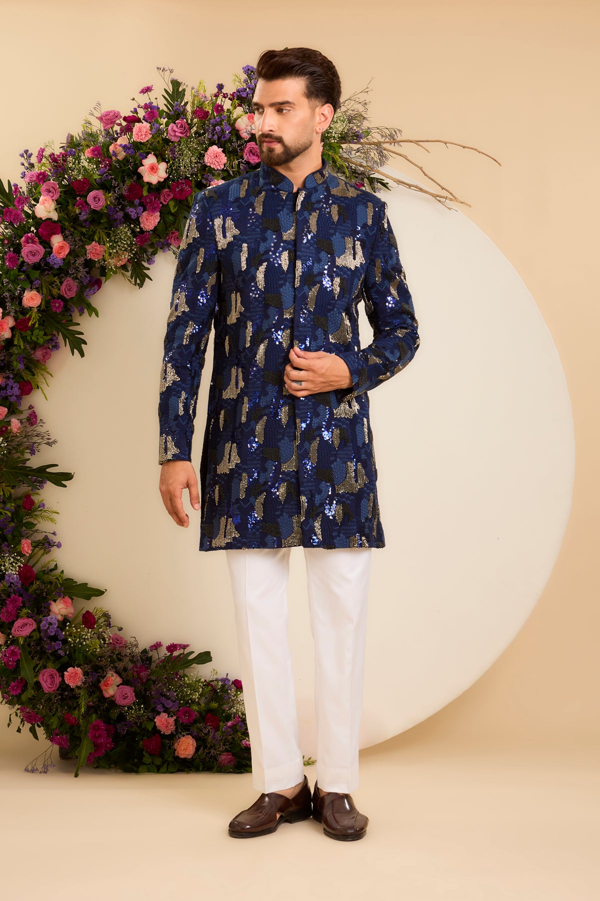 The Saphir -The Midnight blue  Cut-Dana short Sherwani