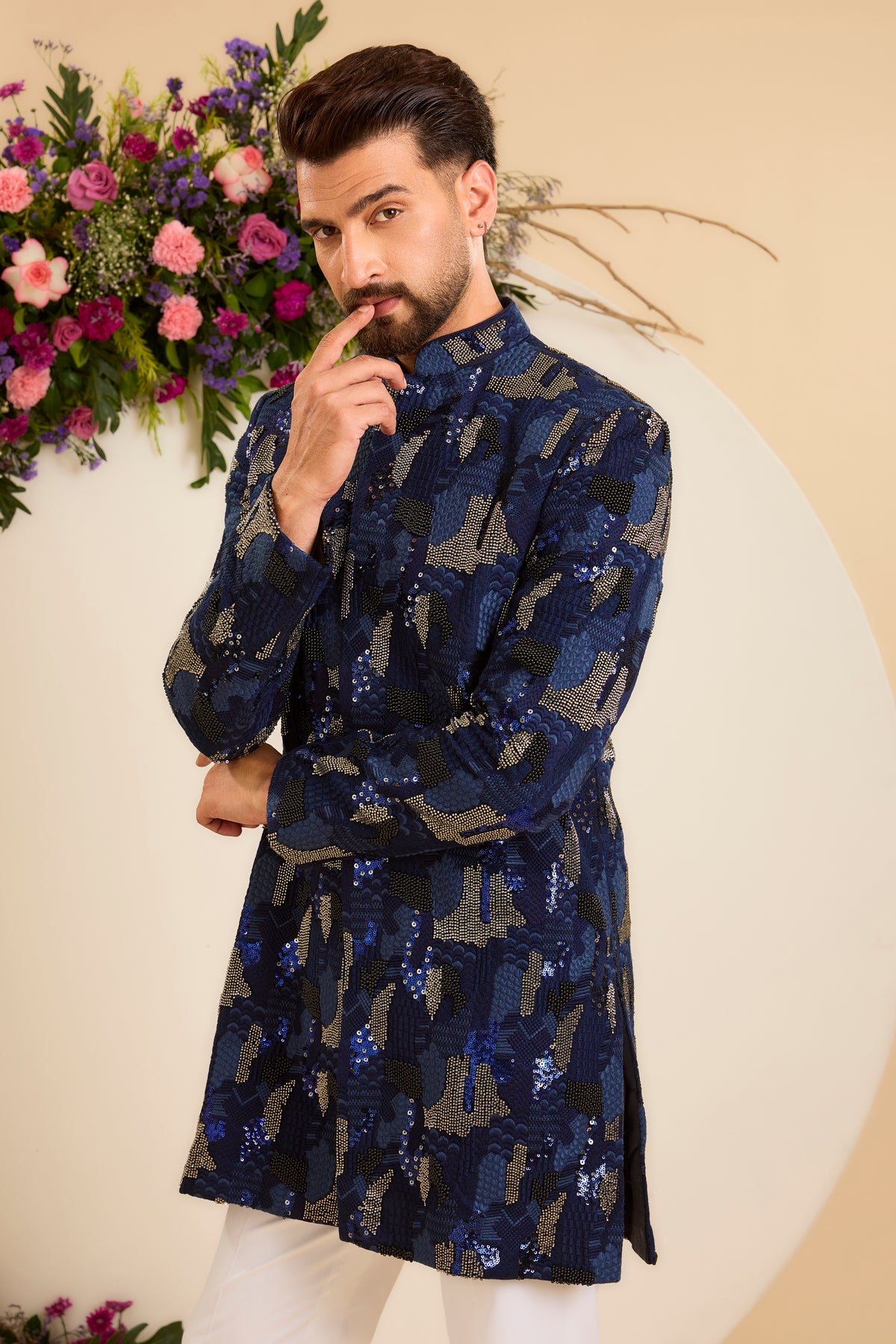 The Saphir -The Midnight blue  Cut-Dana short Sherwani