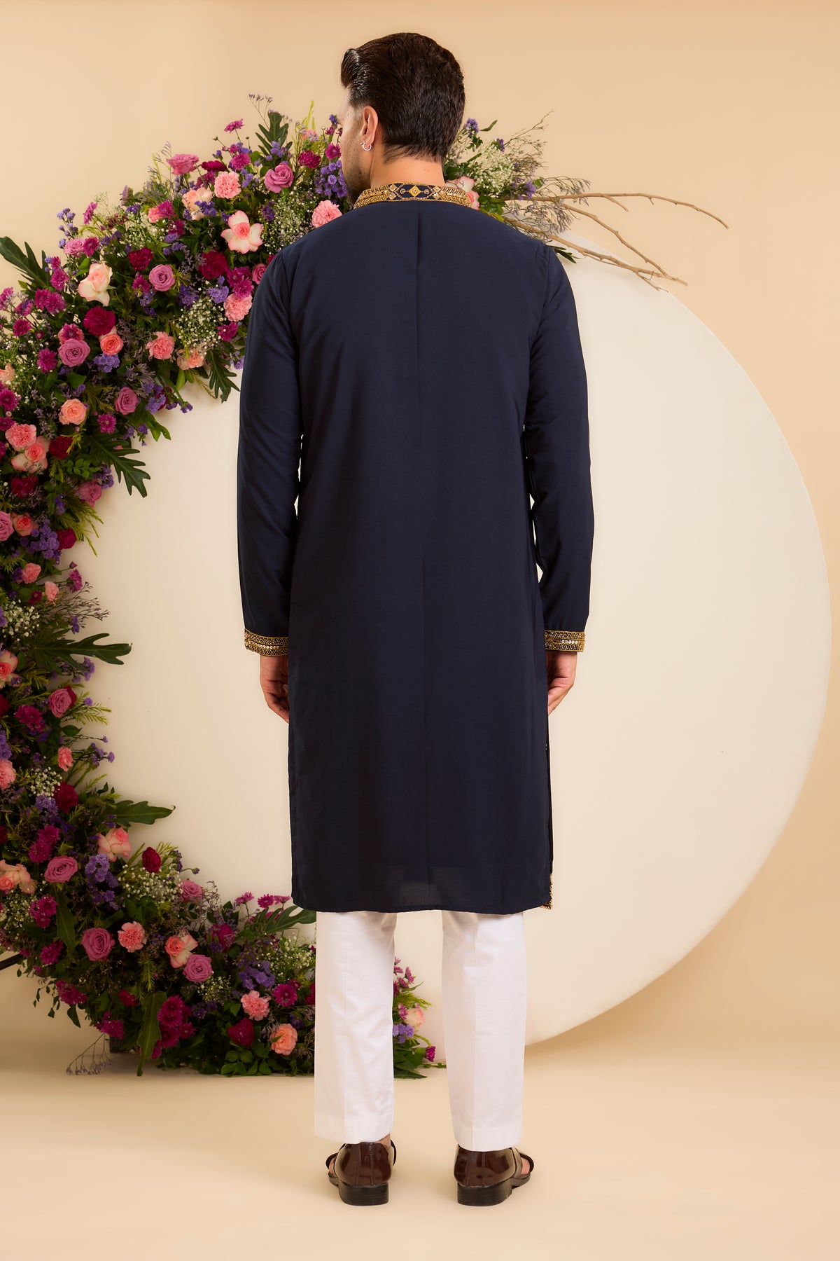 A Blue V- neck Kurta Illuminated with Sequins and Cut-Dana