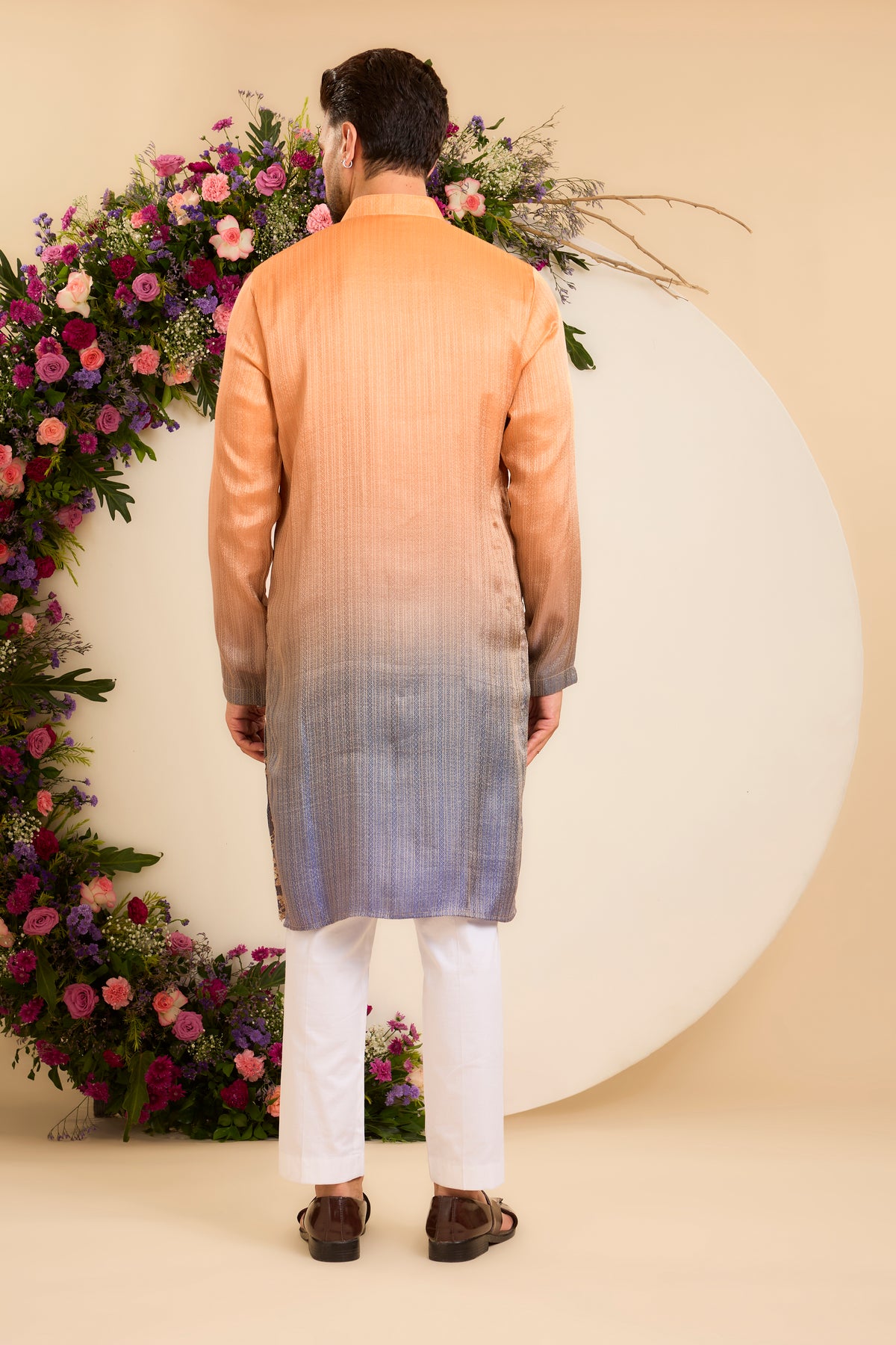 The Amara — A Textured Ombre Kurta with Floral Leatherwork