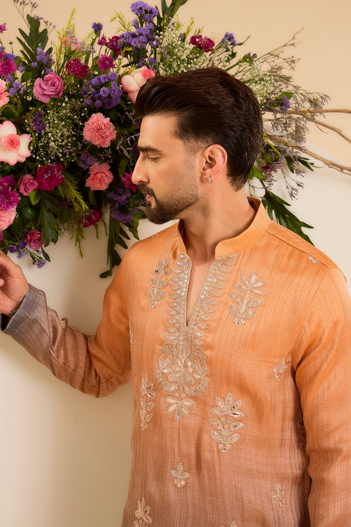 The Amara — A Textured Ombre Kurta with Floral Leatherwork