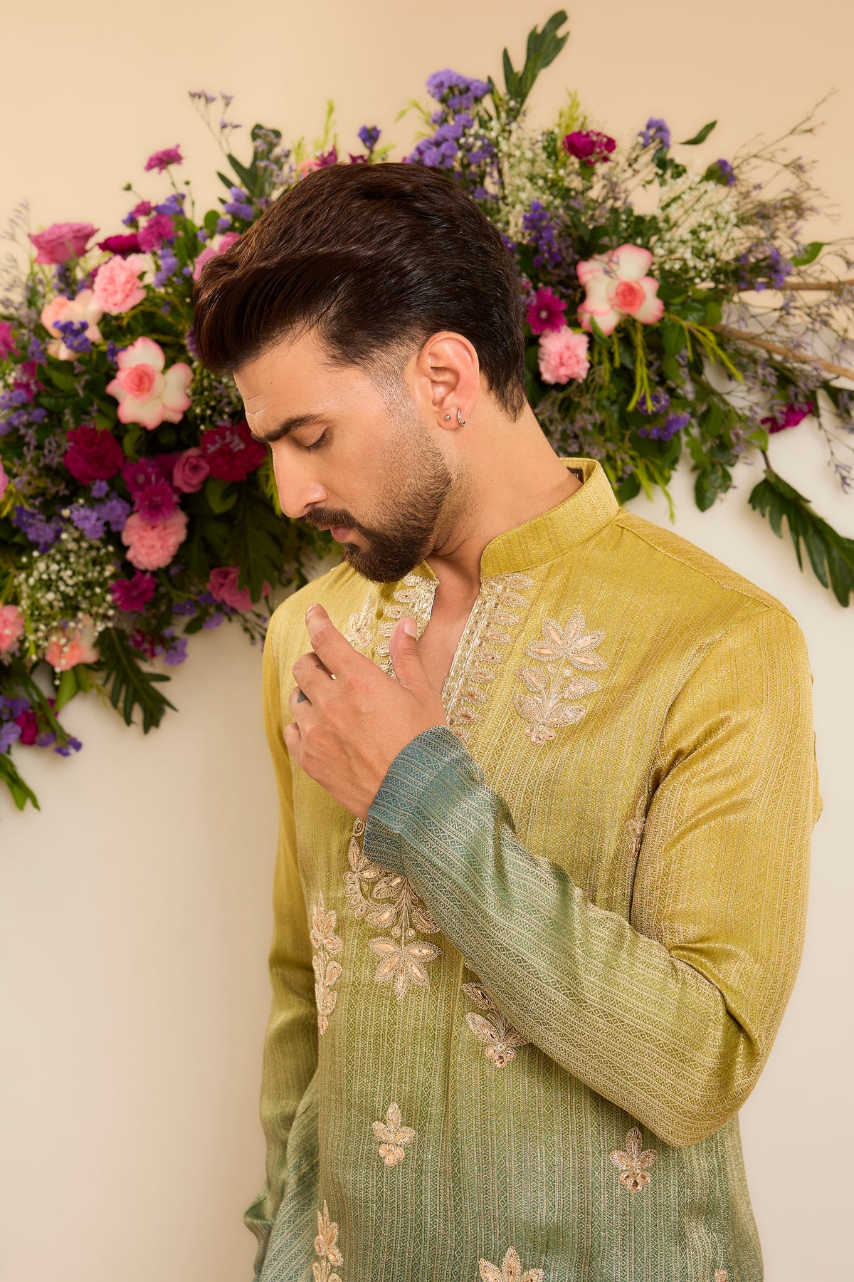 The Elara — A Soft Ombre Kurta with Intricate Floral Leatherwork