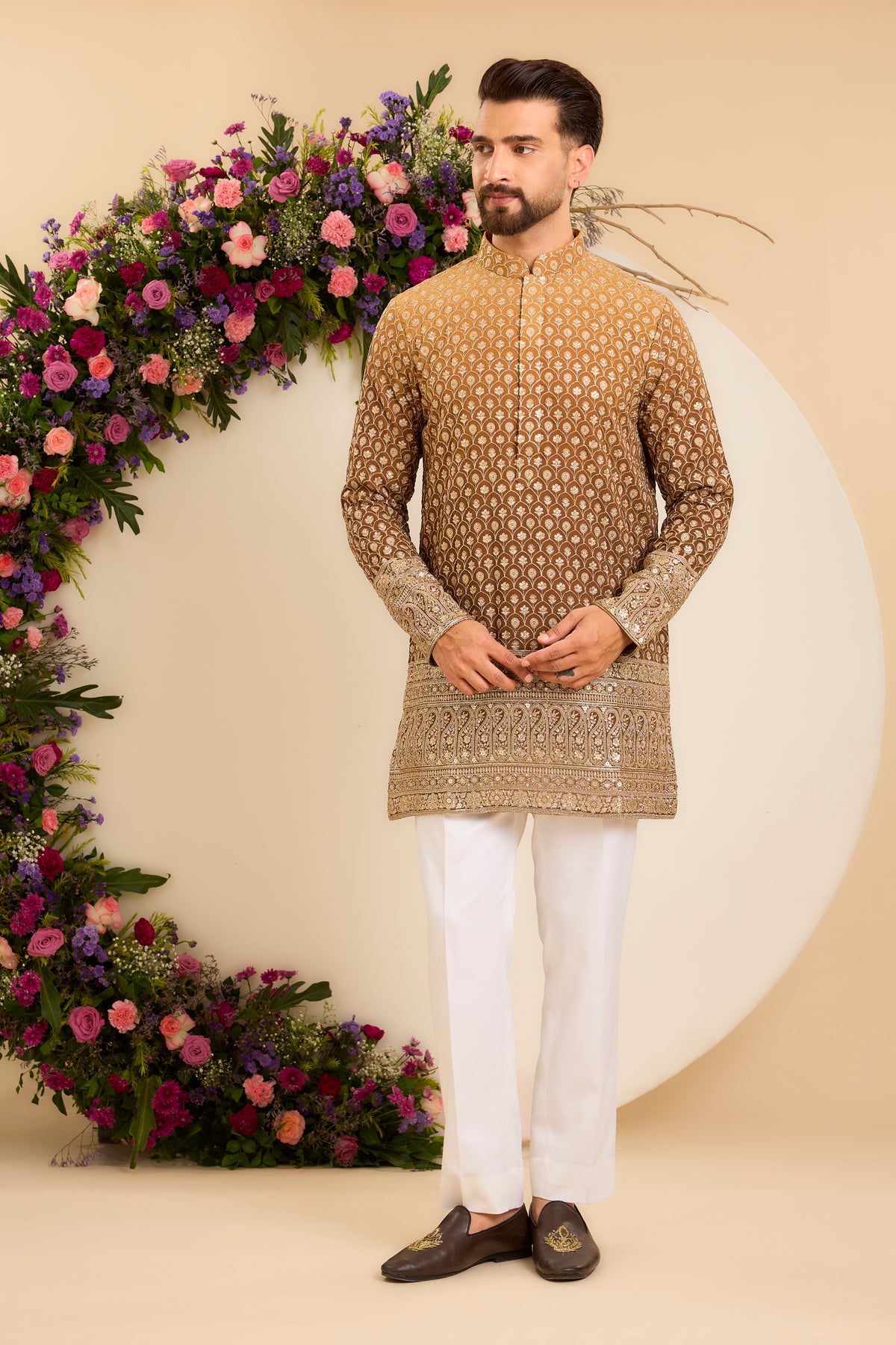 The Étoffe — A Brown Ombre Kurta with Intricate Zari Embroidery