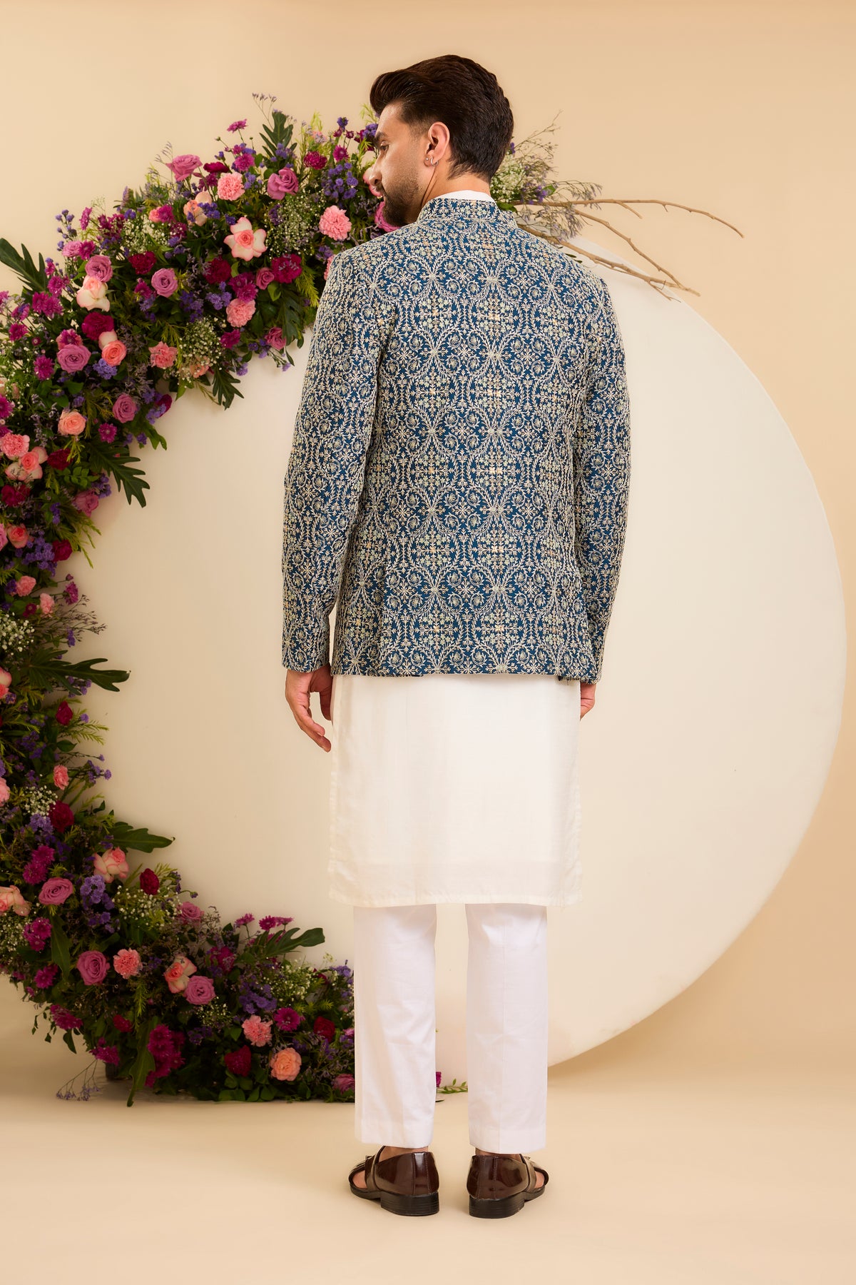 The Savoy — An Open-Front Bandhgala in Blue and Ivory