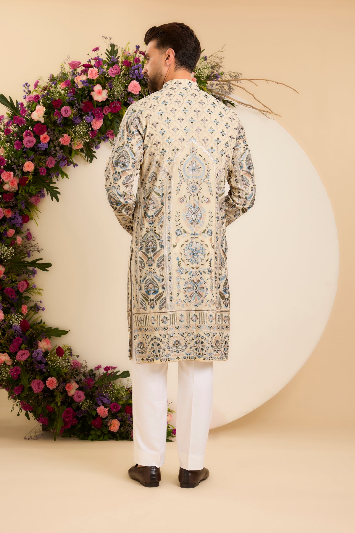 The Somerset — A Multicoloured Embroidered Kurta in Cream Beige