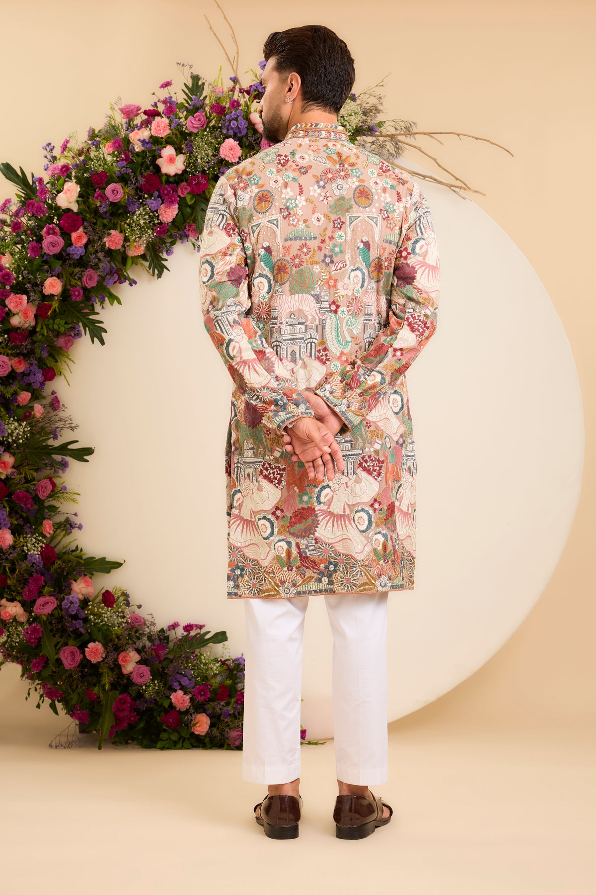 The Courtyard — A Mouse Grey Kurta Alive with Floral and Fauna Embroidery
