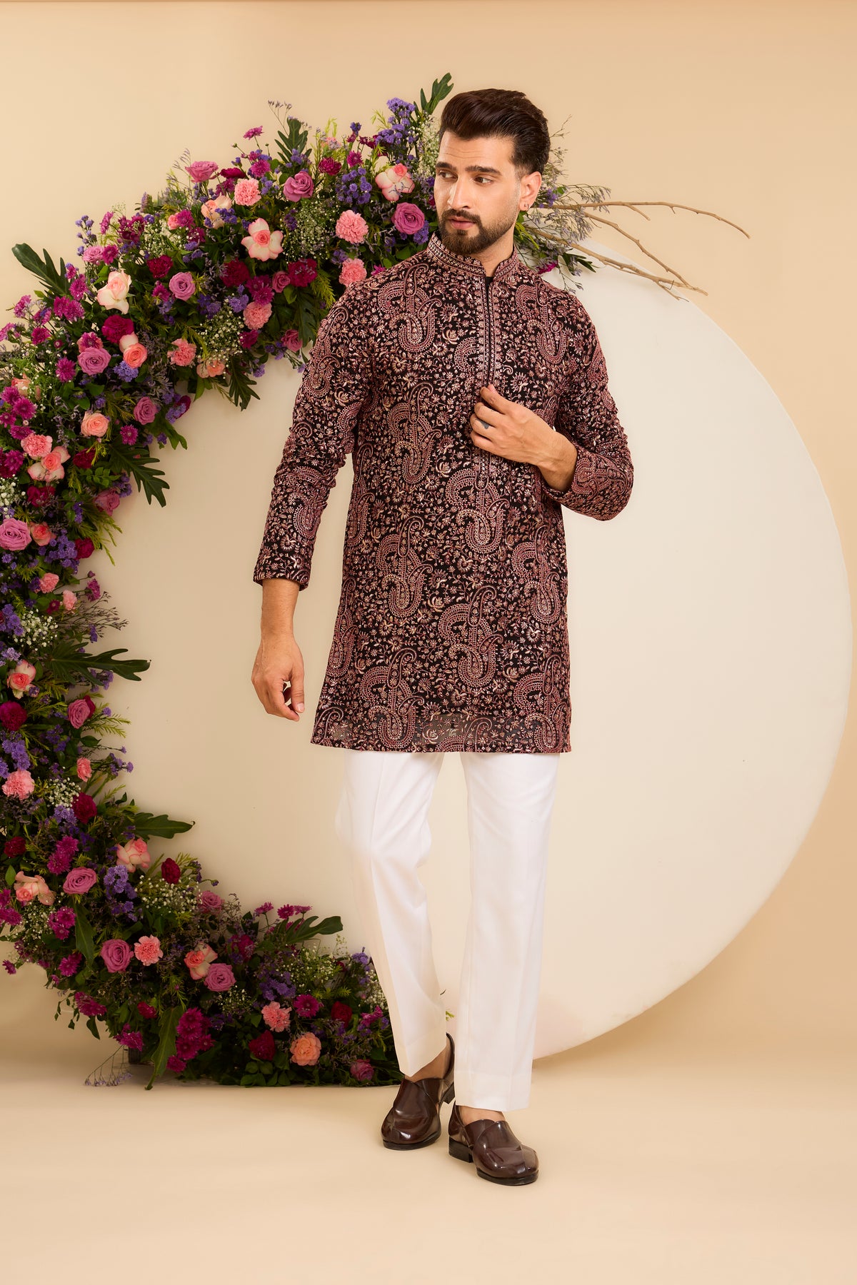 The Noir Rouge — A Black Kurta with Rich Paisley Embroidery