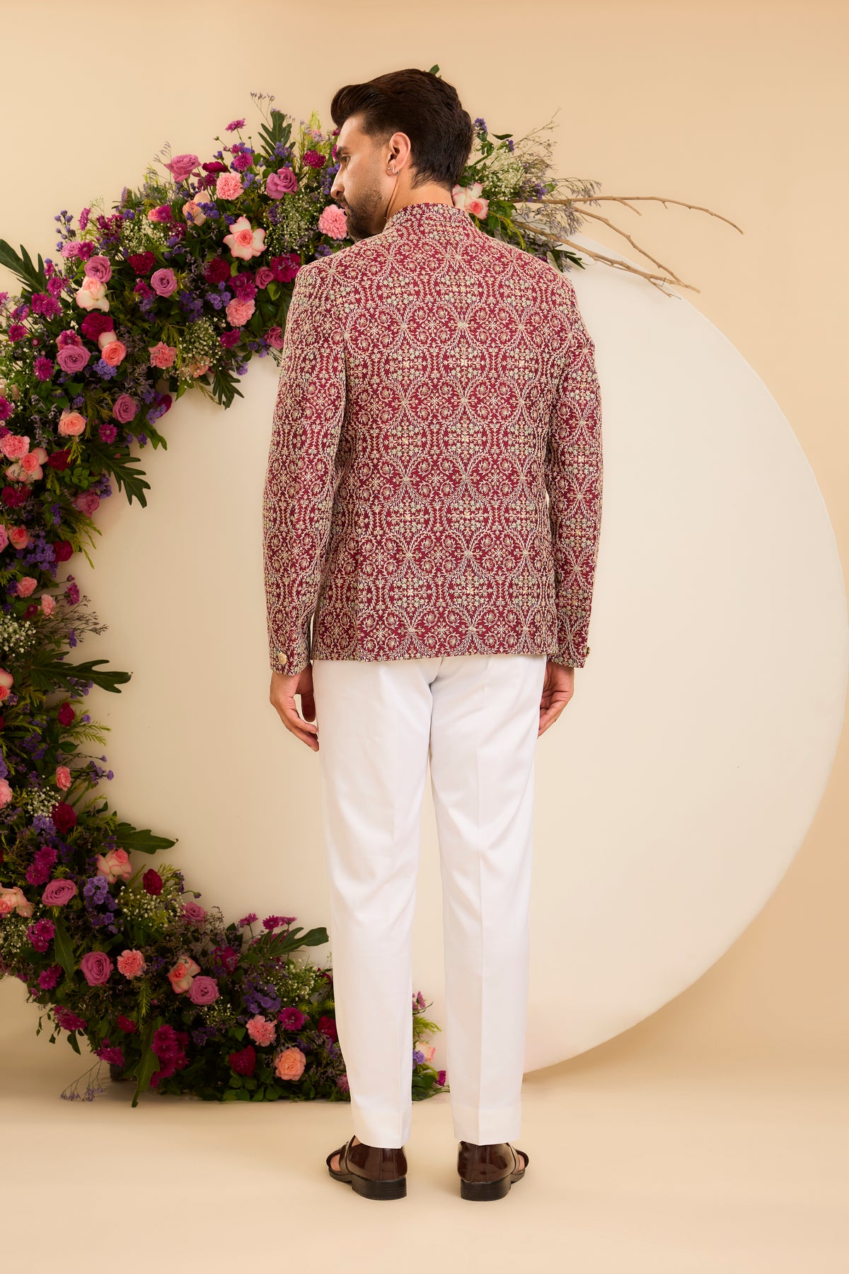 The Savoy —  Bandhgala in maroon and ivory