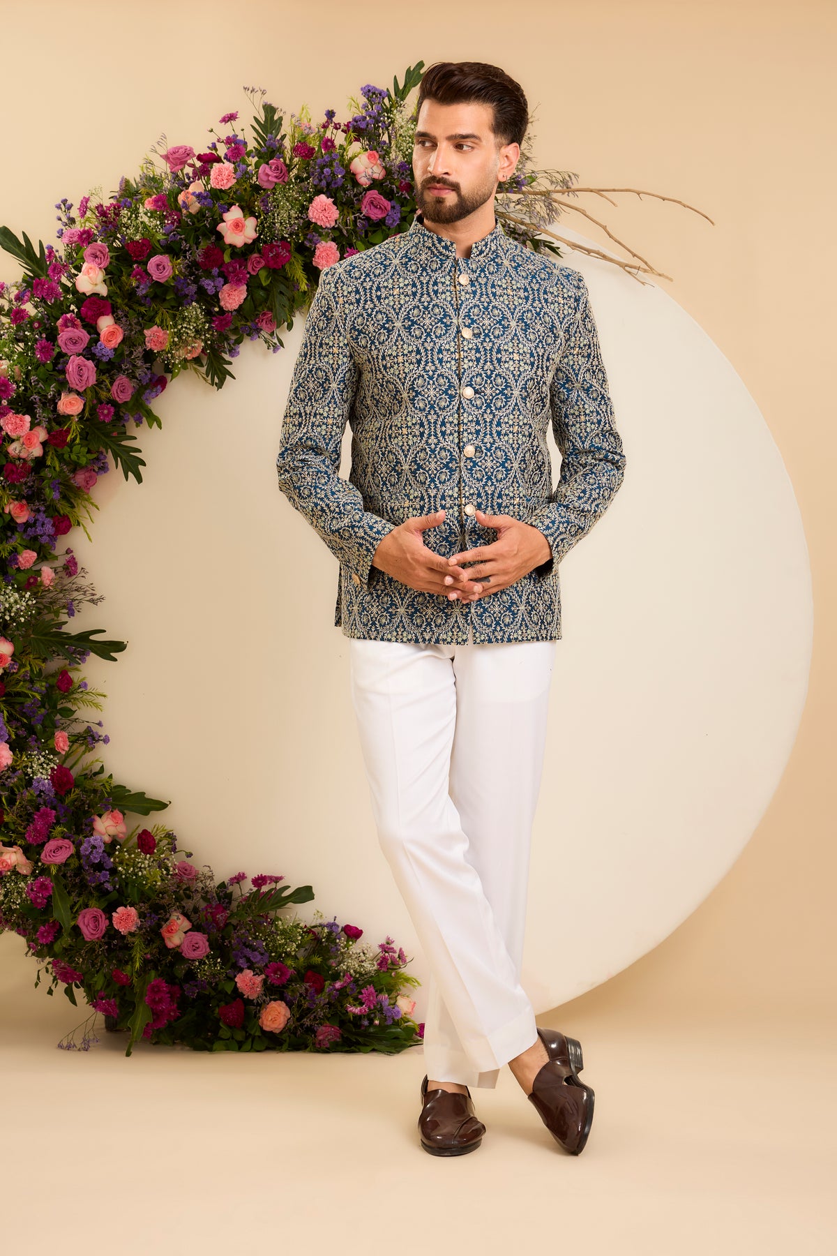 The Savoy —  Bandhgala in blue and ivory