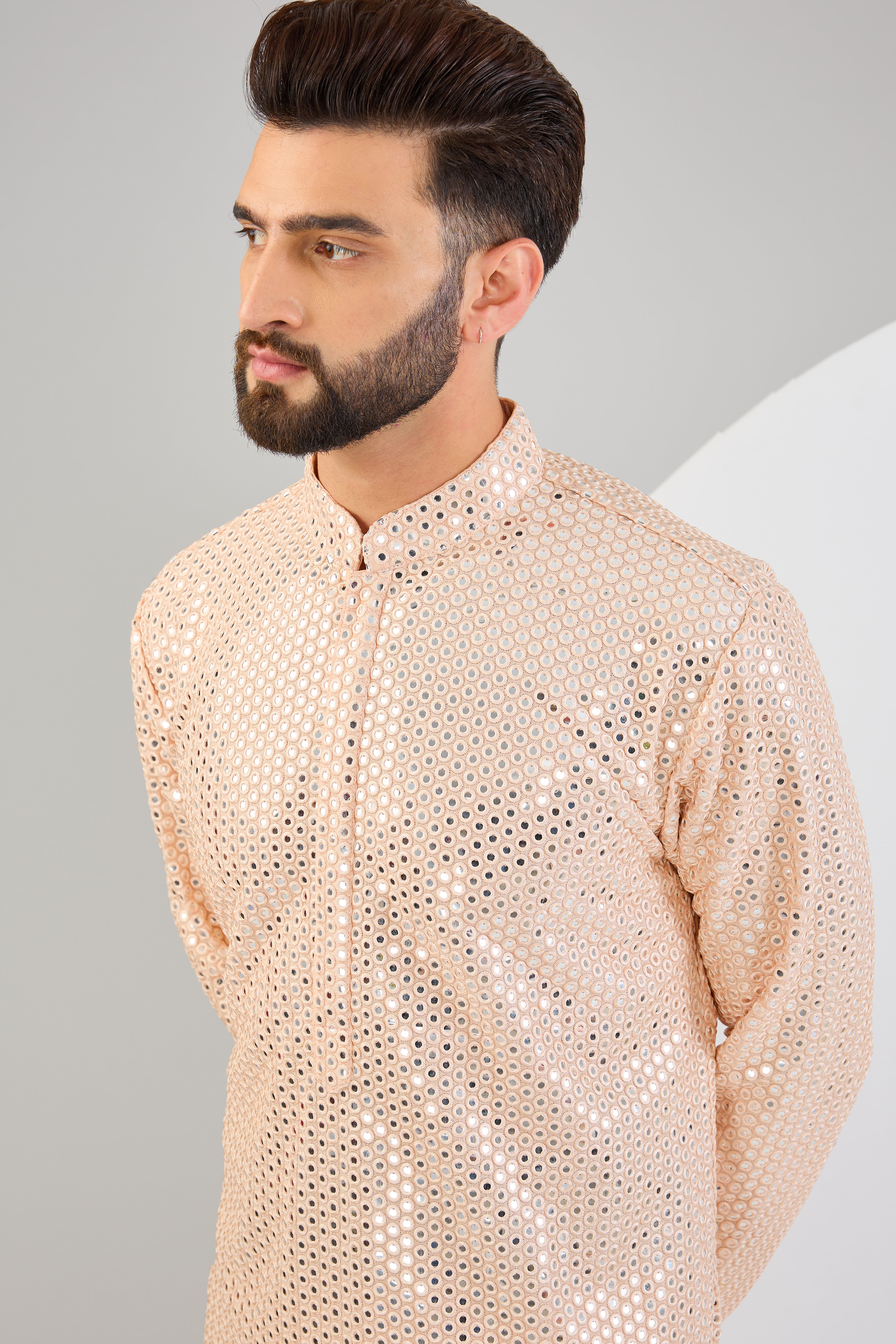 Classic pink mirror-work kurta. - kasbahmen