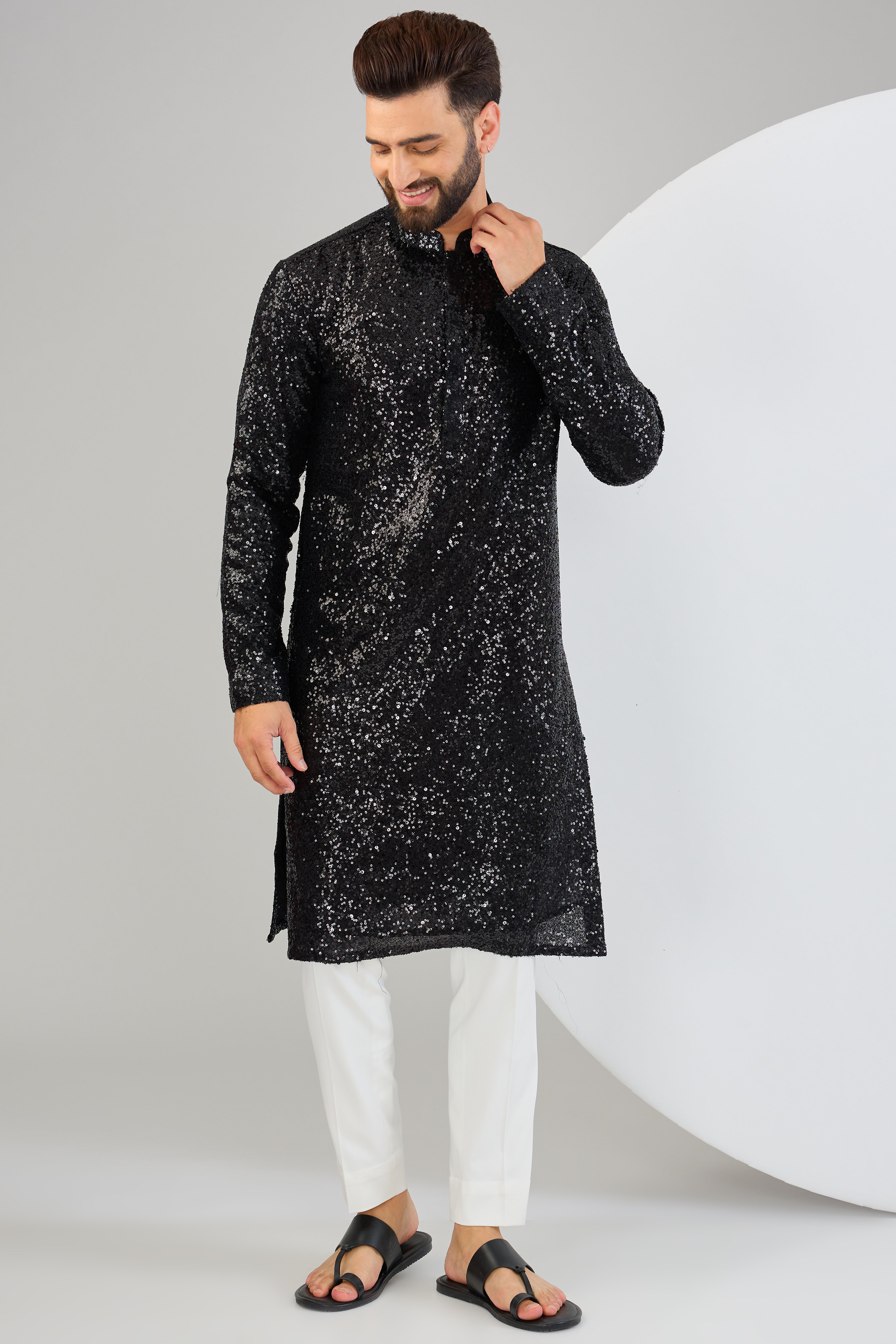 Black heavily embellished sequin kurta - kasbahmen