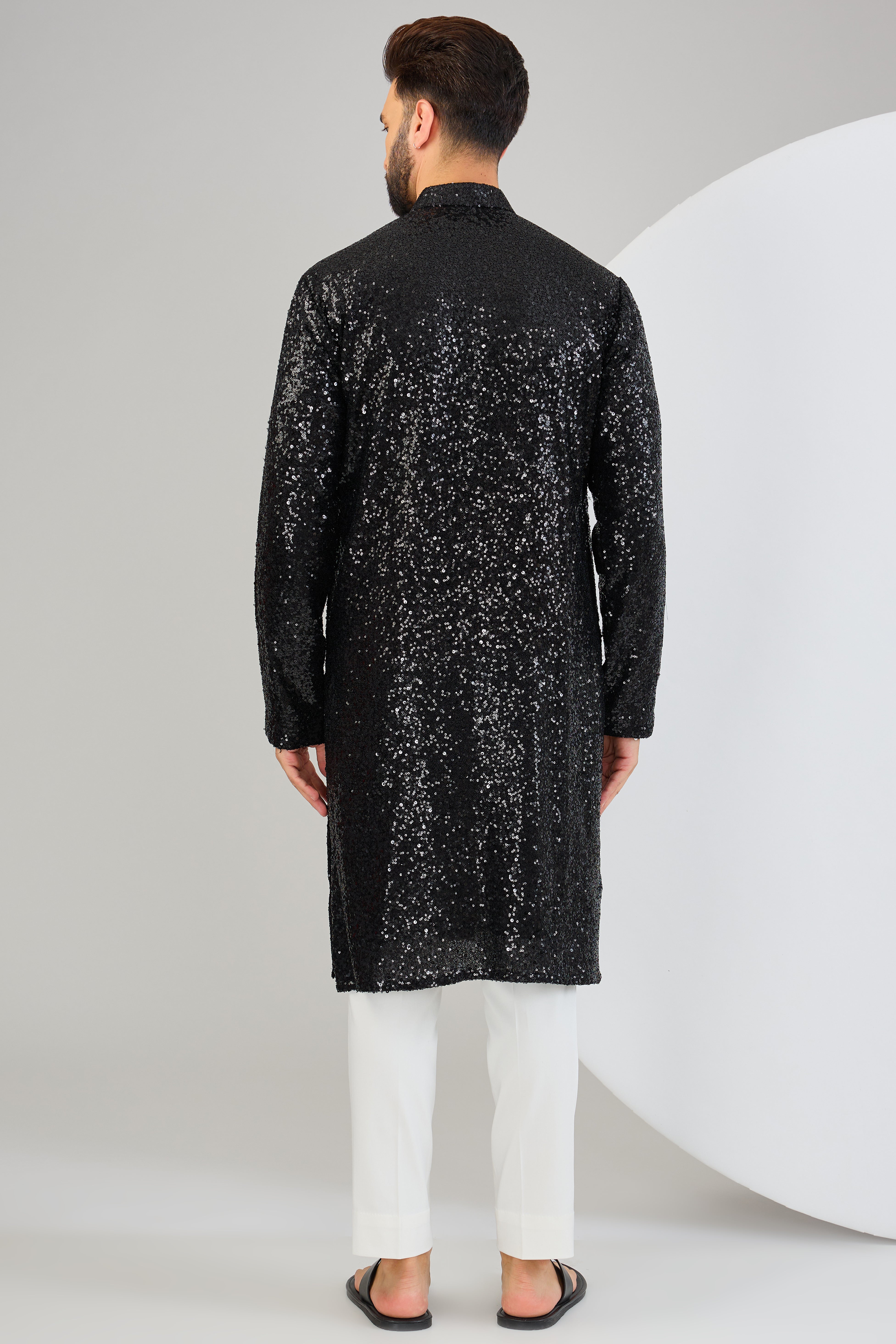 Black heavily embellished sequin kurta - kasbahmen