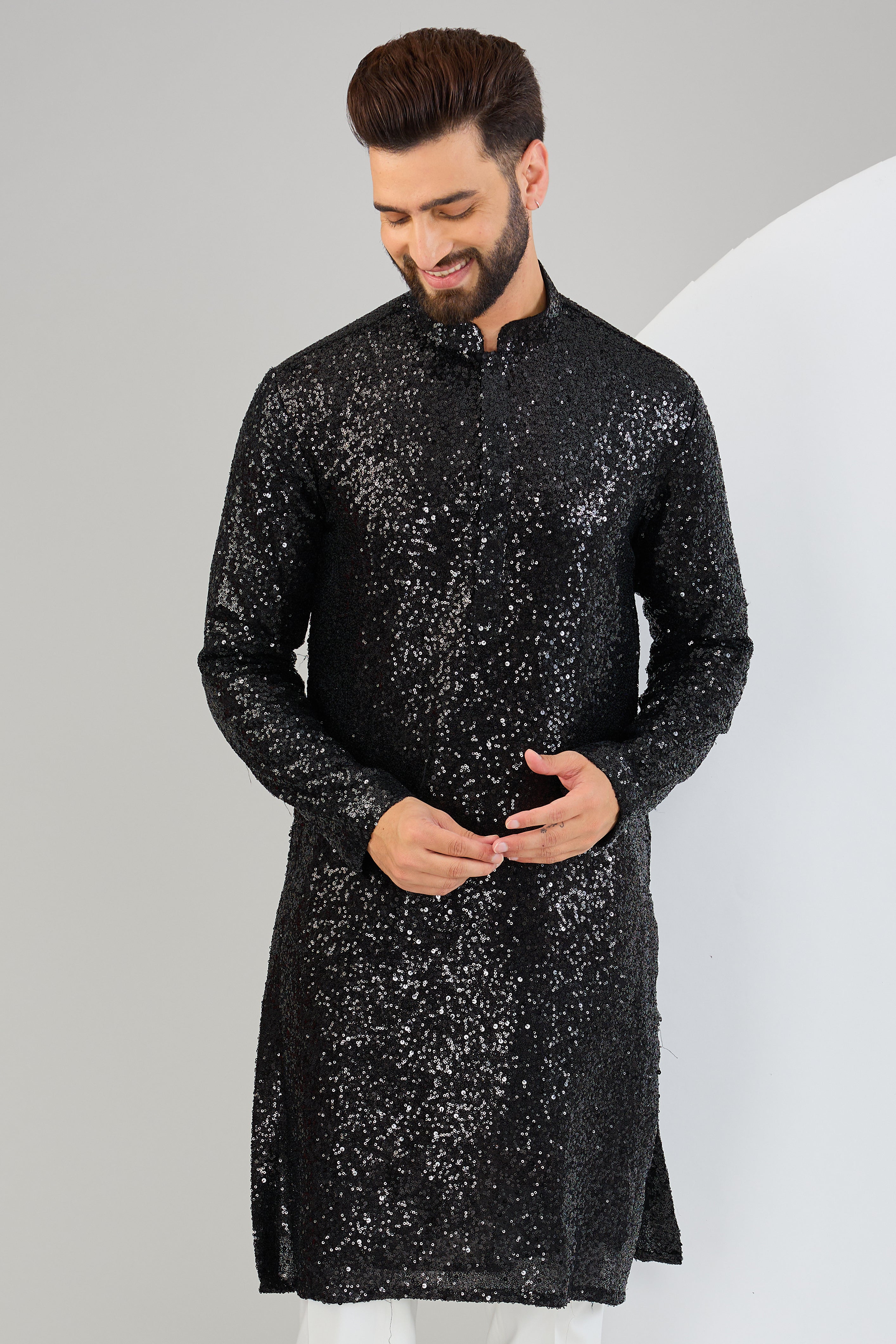 Black heavily embellished sequin kurta - kasbahmen