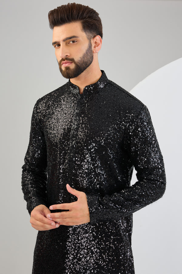 Black heavily embellished sequin kurta - kasbahmen