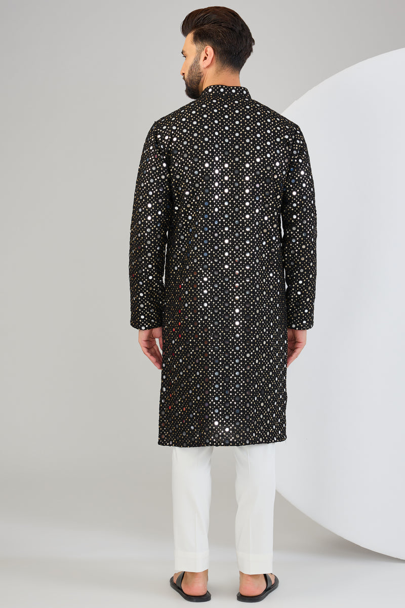 Signature black mirror-work kurta