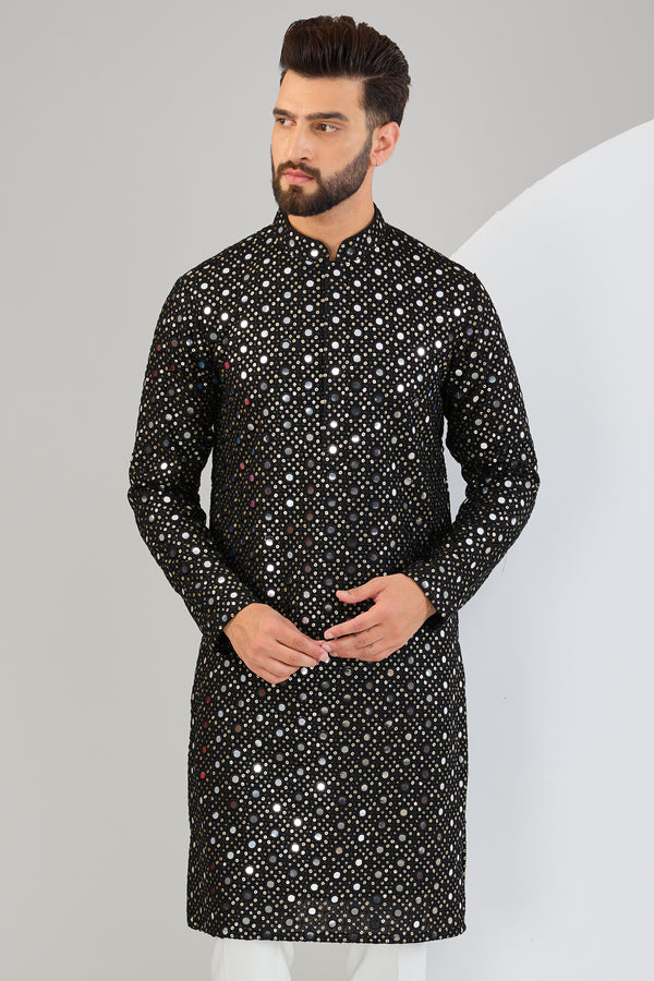 Signature black mirror-work kurta