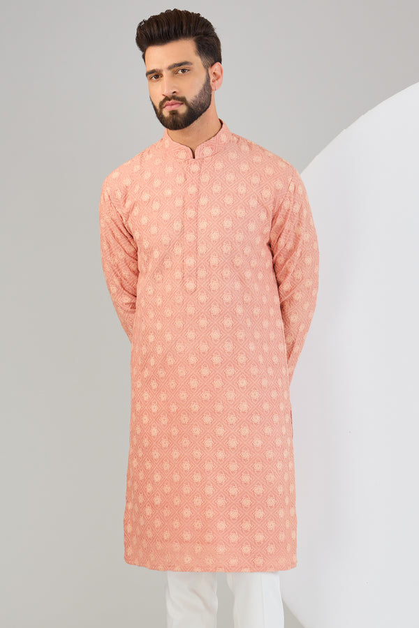 Onion pink chikankari kurta. - kasbahmen