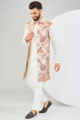 Cream flora and fauna long open jacket.