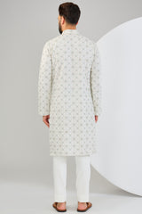 Ivory chikankari kurta with intricate multi-thread and zari work. - kasbahmen