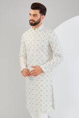 Ivory chikankari kurta with intricate multi-thread and zari work. - kasbahmen