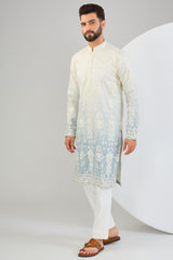 Ombre shaded chikankari kurta with intricate sequin and thread embroidery. - kasbahmen