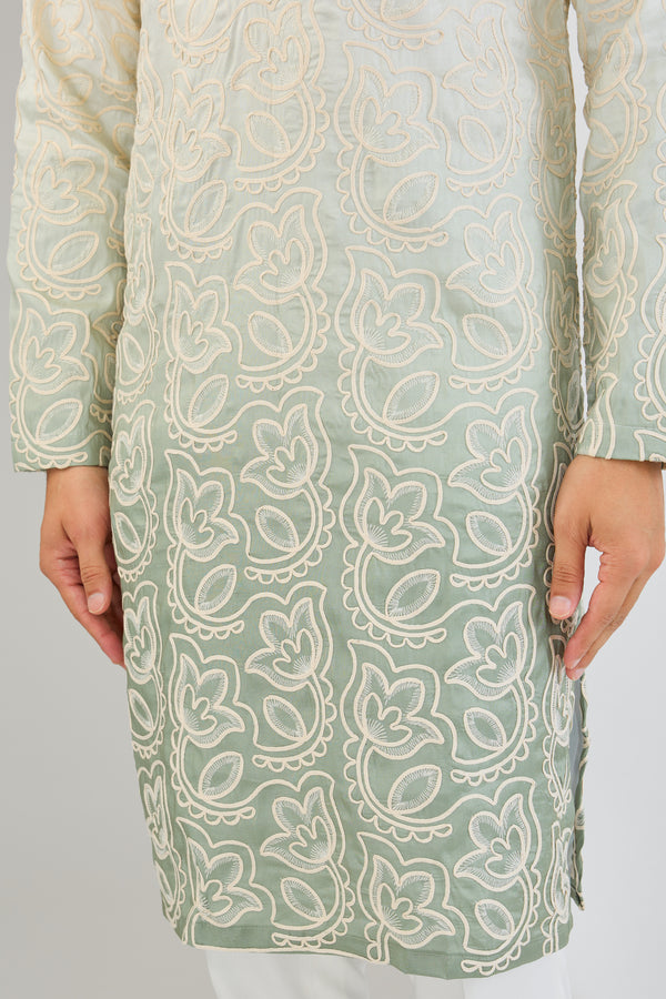 Sea-green ombre shaded chikankari kurta. - kasbahmen