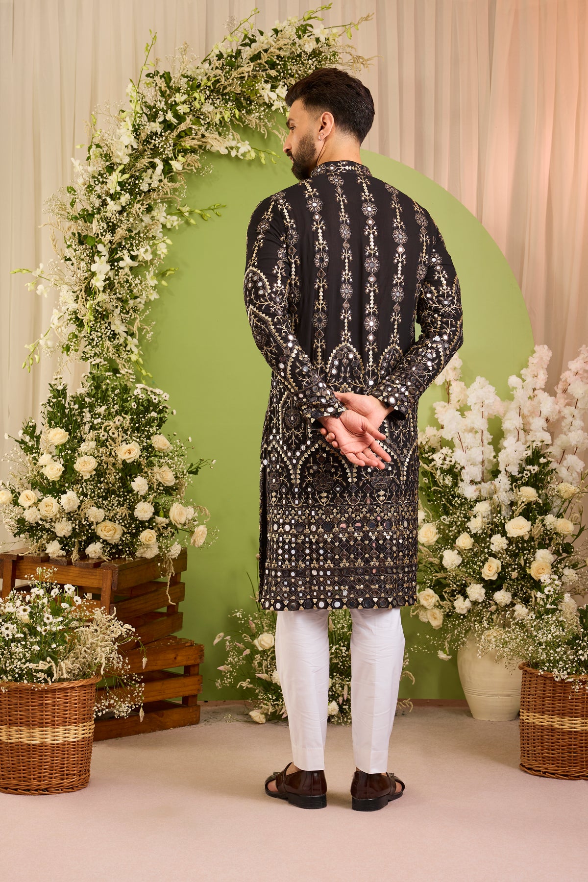 The Vale - A Black Kurta Richly Finished in Mirror-Look Work