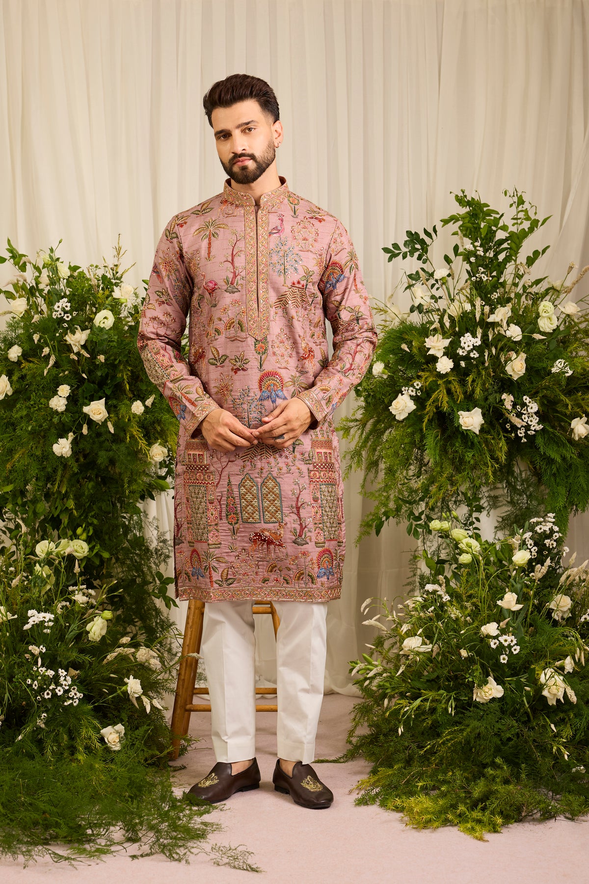 The Crosby — A Mauve Kurta Richly Embroidered with Nature Motifs