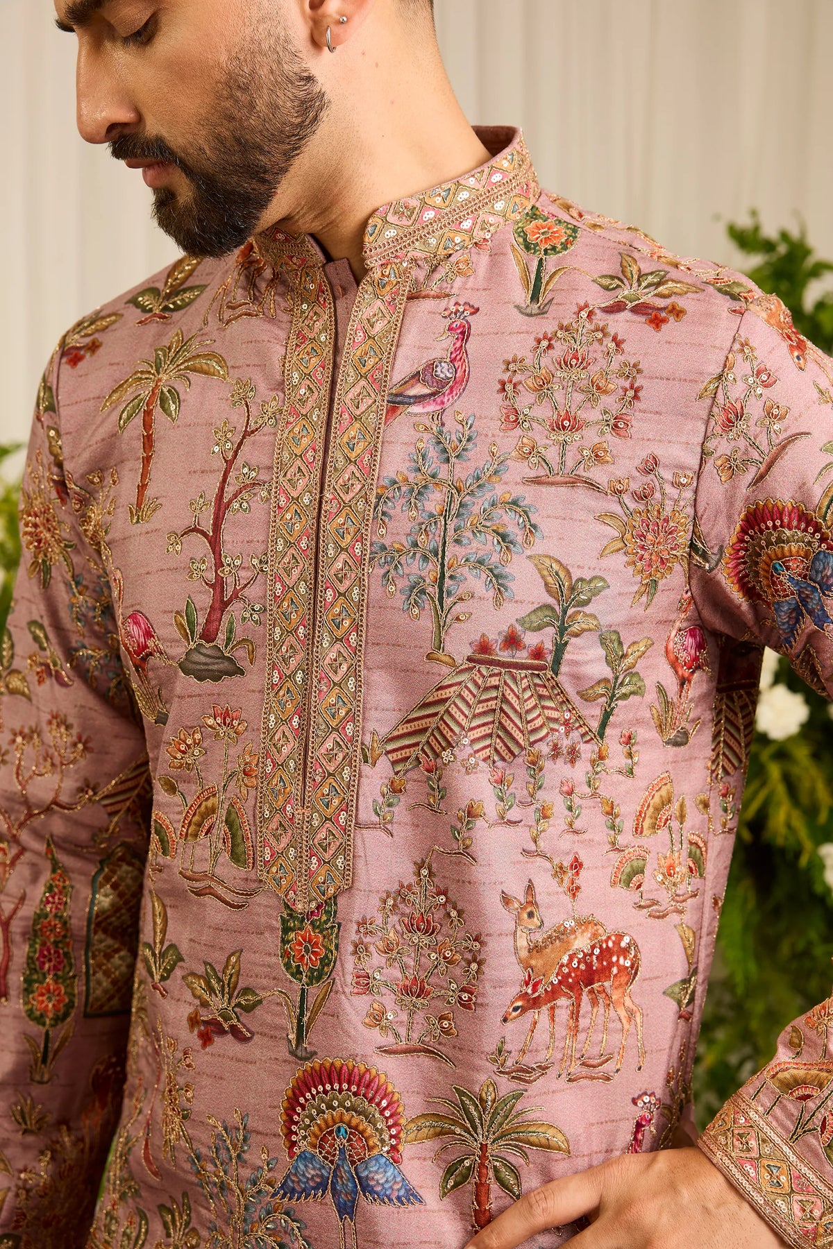 The Crosby — A Mauve Kurta Richly Embroidered with Nature Motifs