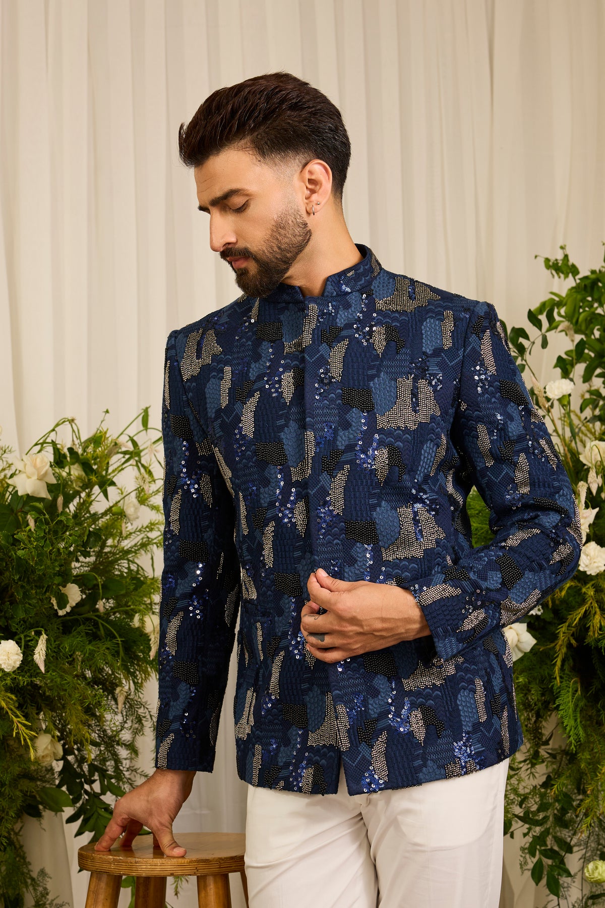 The Saphire -Navy  blue  Cut-Dana bandgala