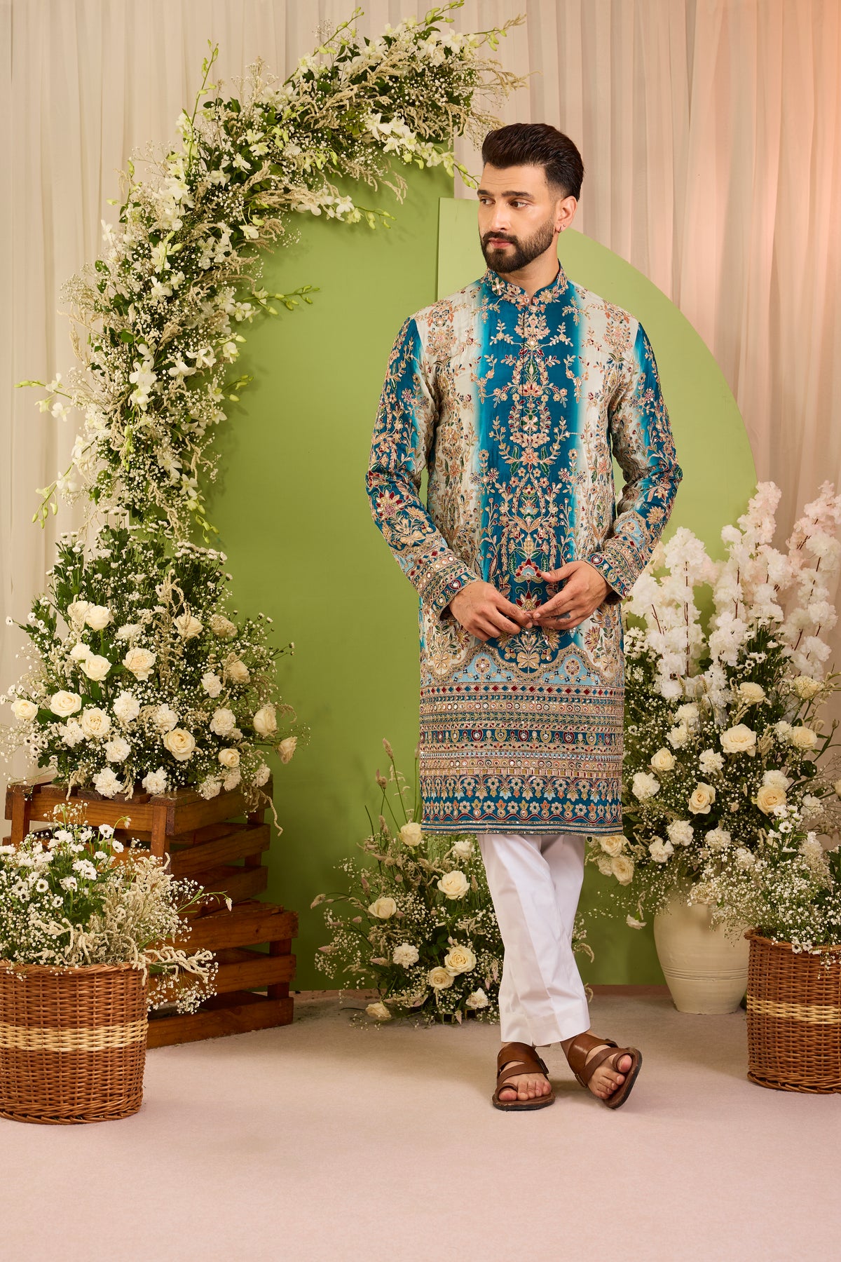 The Imperial — A Peacock Blue Kurta with a Luminous Ombre Finish