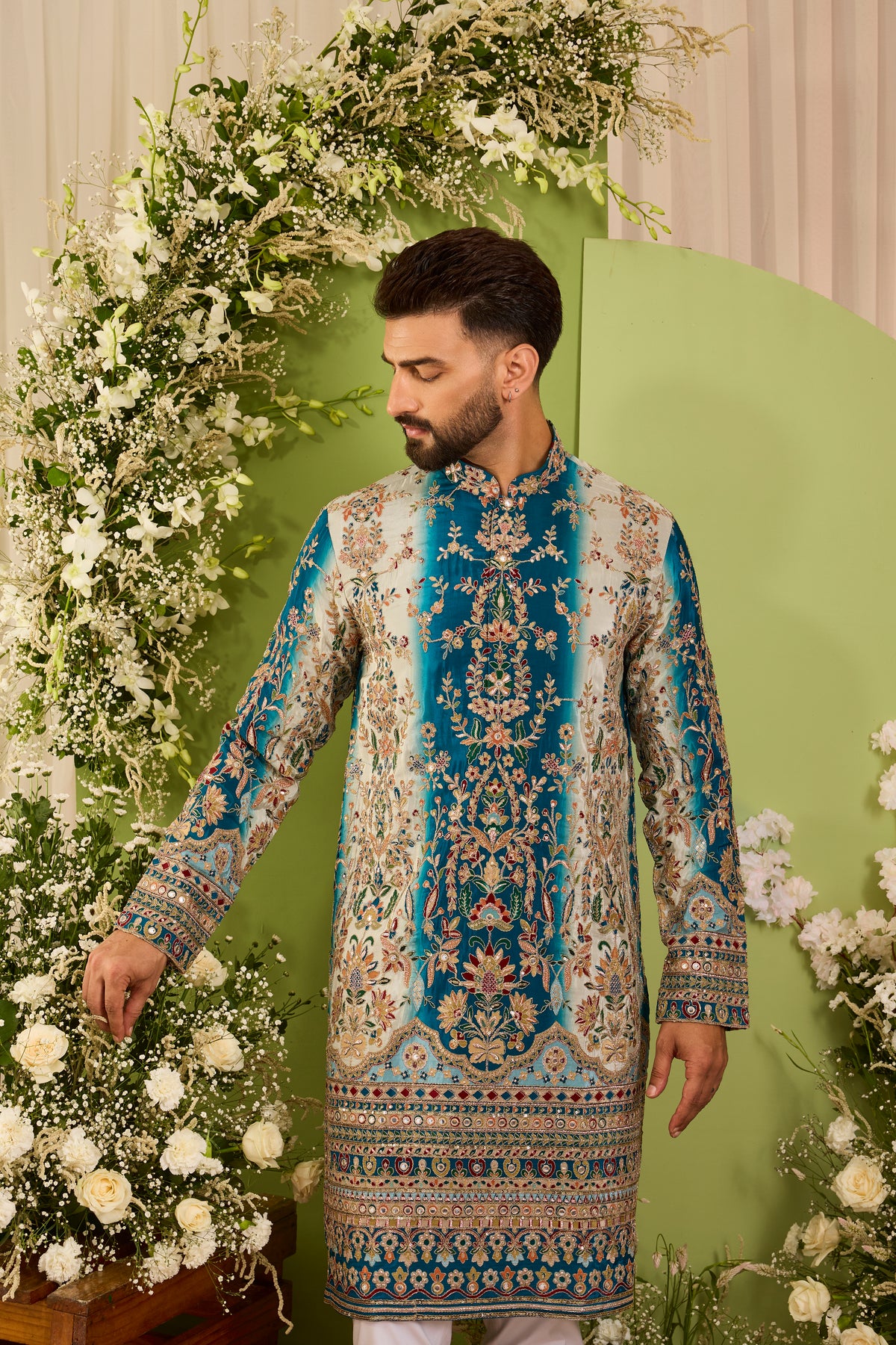 The Imperial — A Peacock Blue Kurta with a Luminous Ombre Finish