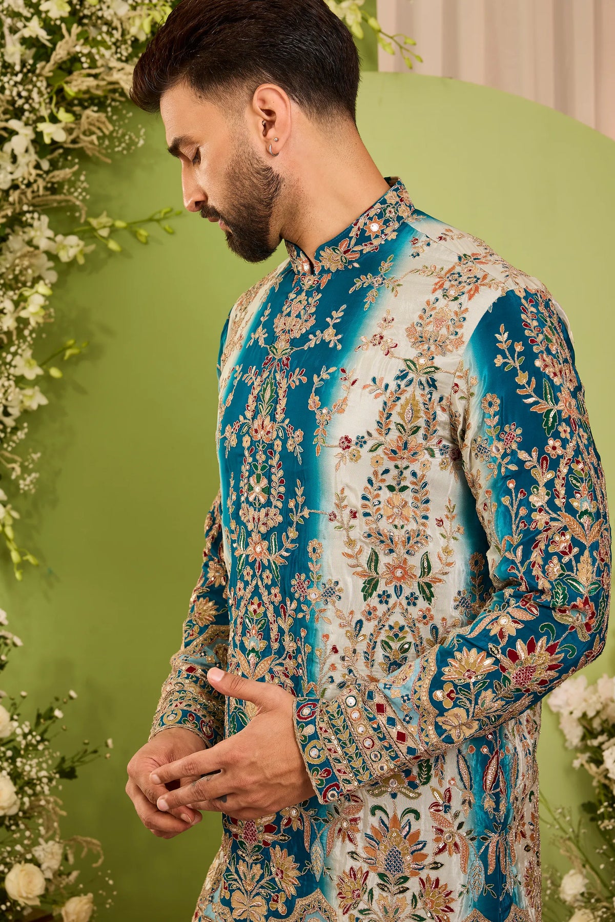 The Imperial — A Peacock Blue Kurta with a Luminous Ombre Finish