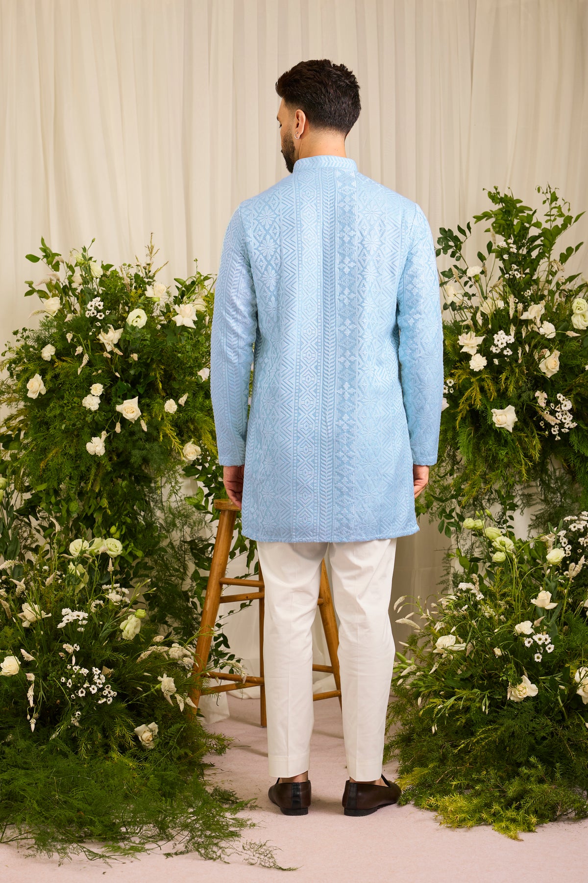 The moncler - A Classic powder Blue asbtract abstract Kurta Richly Worked in Thread